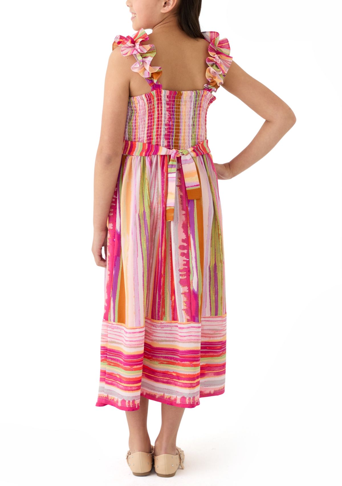 Girls 7-16 Ruffle Shoulder Stripe Maxi Dress