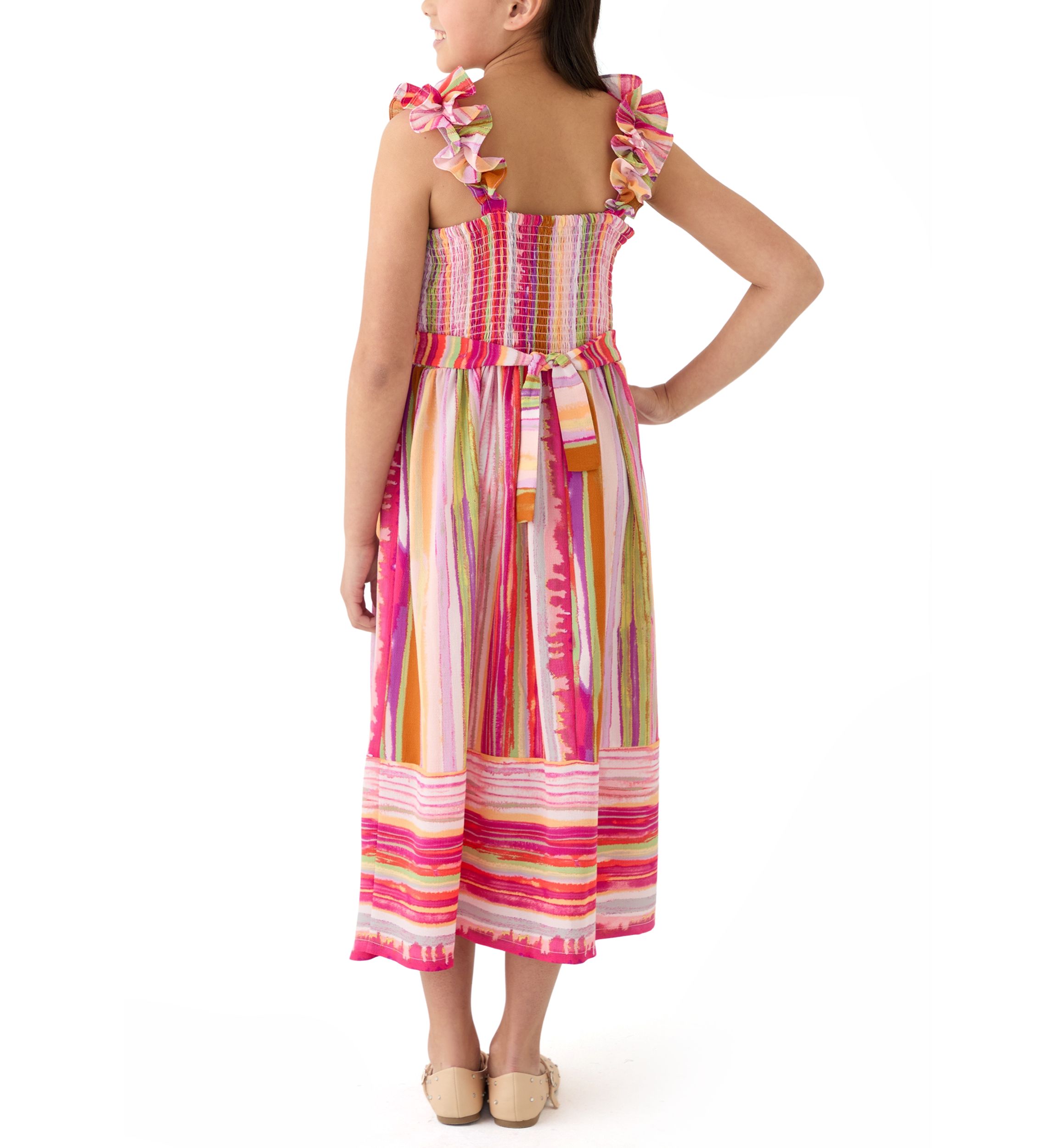 Girls 7-16 Ruffle Shoulder Stripe Maxi Dress
