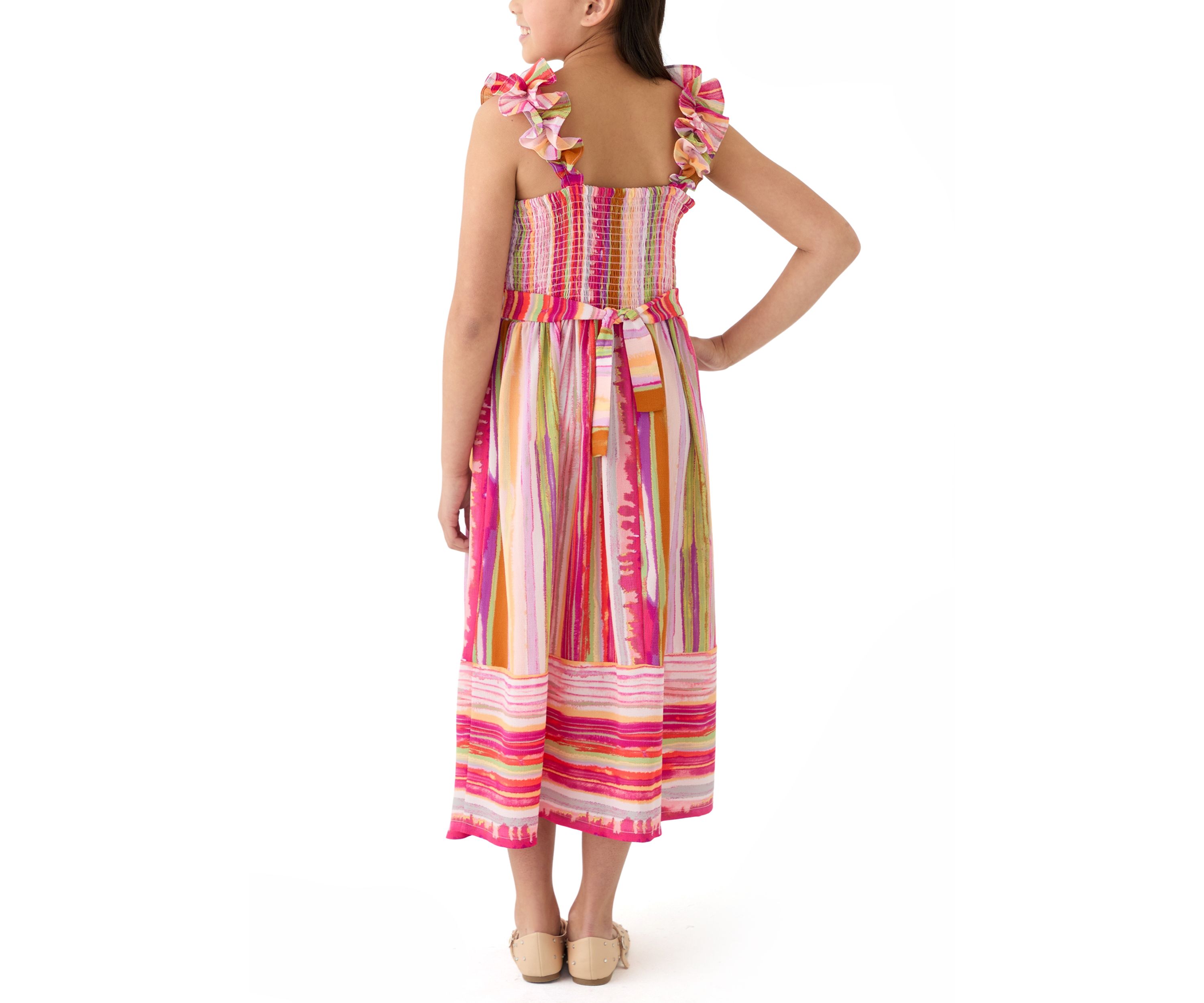 Girls 7-16 Ruffle Shoulder Stripe Maxi Dress