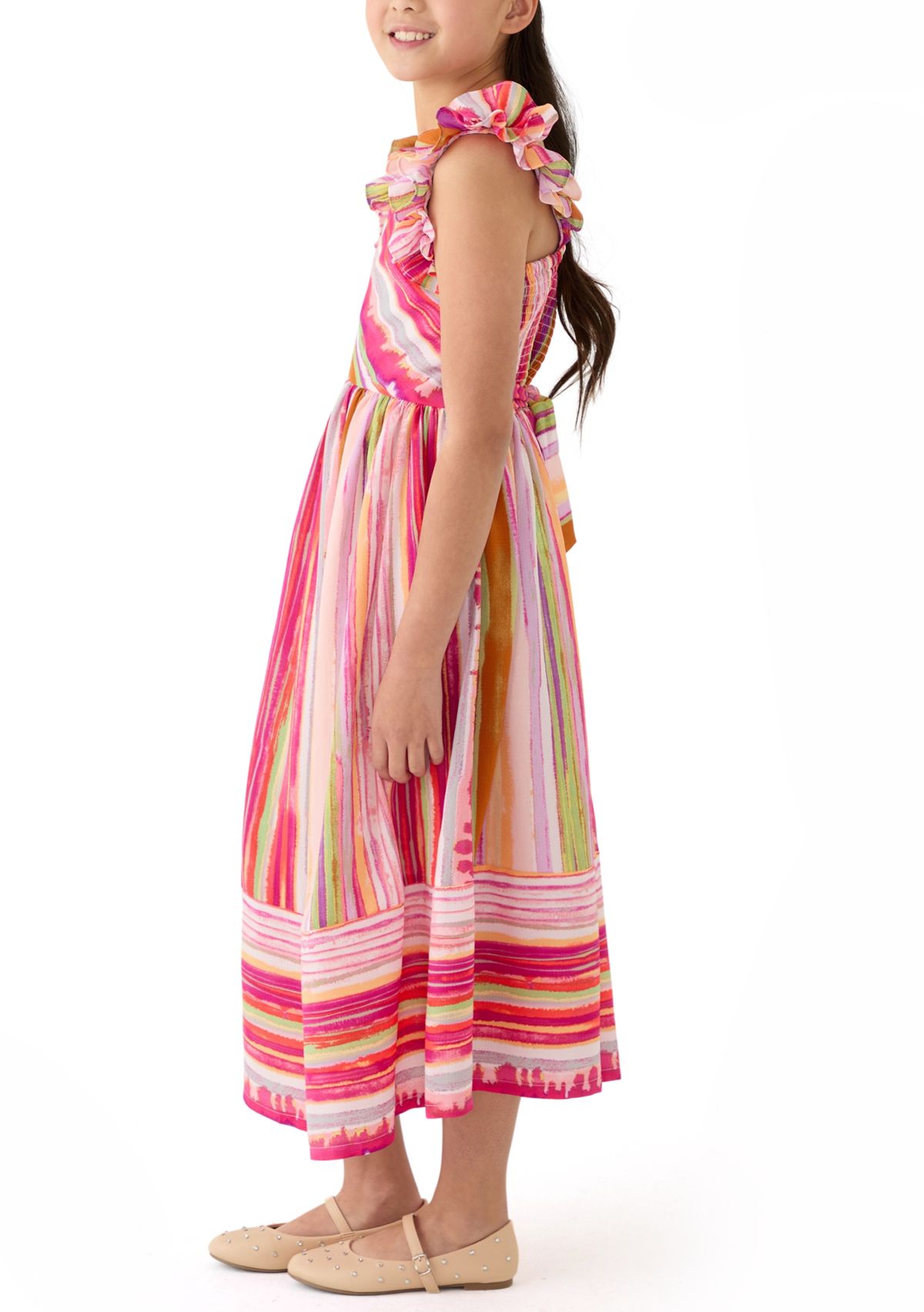 Girls 7-16 Ruffle Shoulder Stripe Maxi Dress