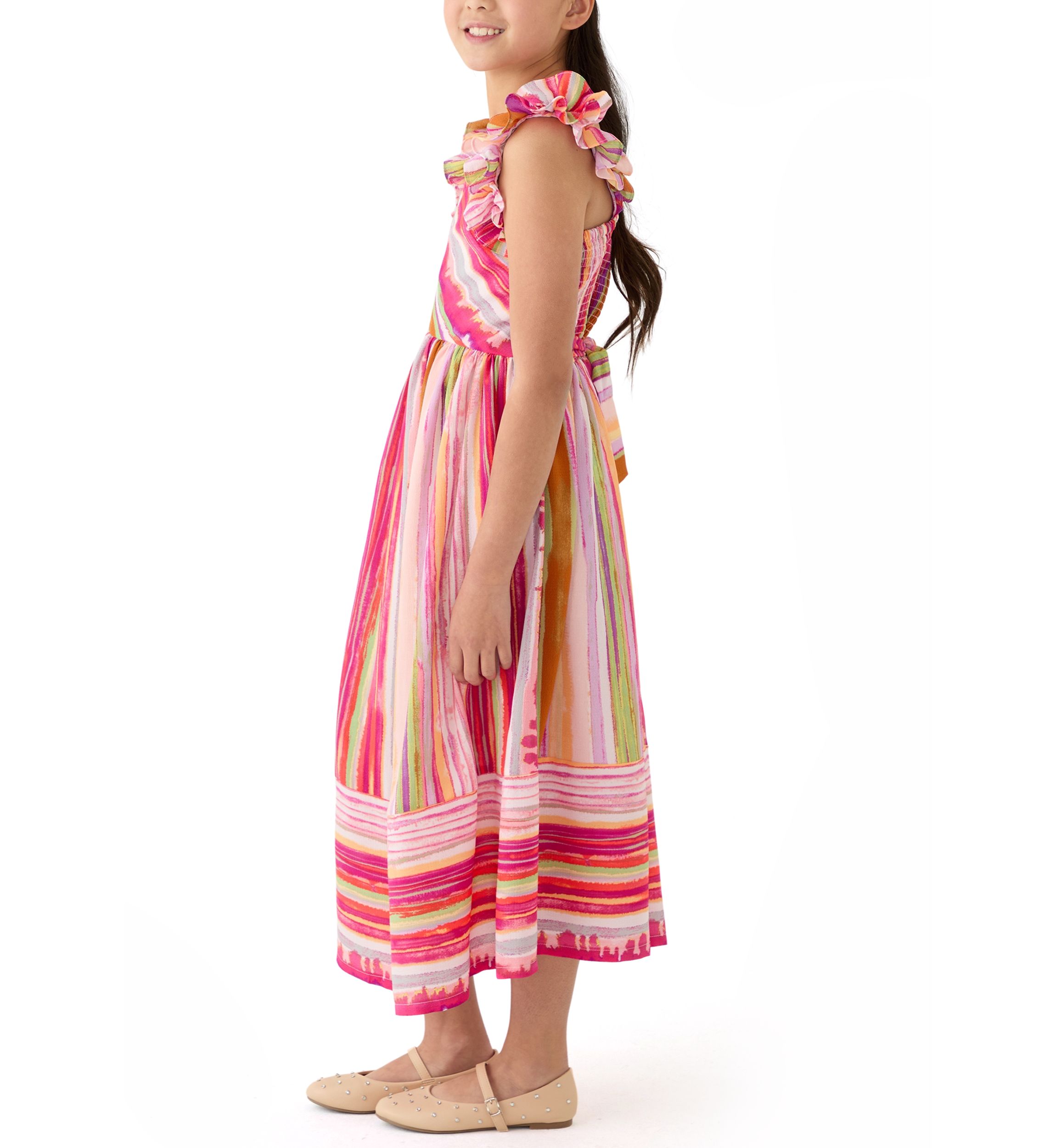 Girls 7-16 Ruffle Shoulder Stripe Maxi Dress