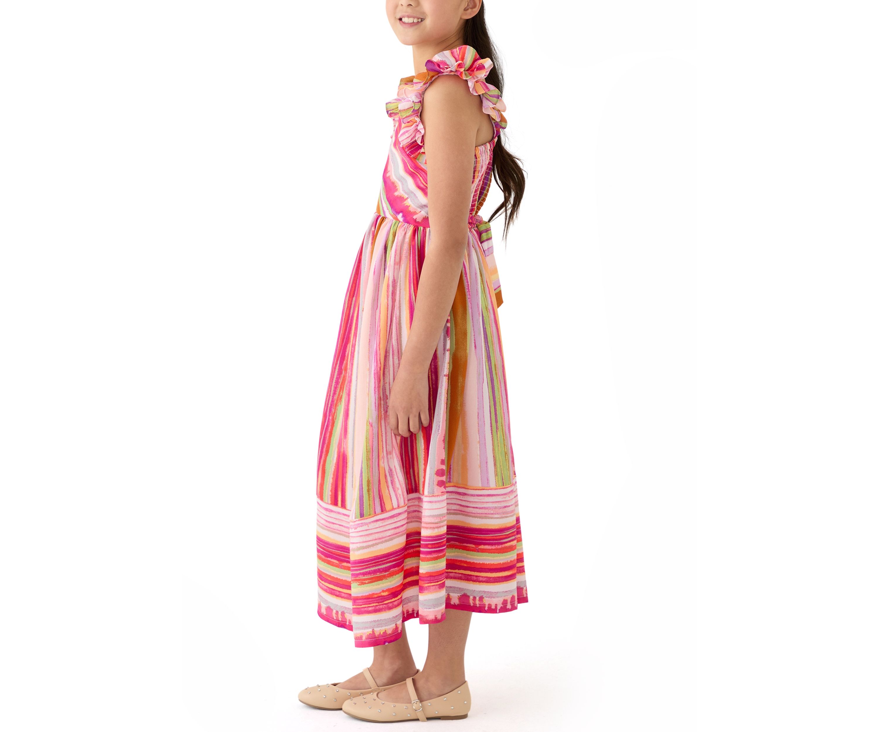 Girls 7-16 Ruffle Shoulder Stripe Maxi Dress