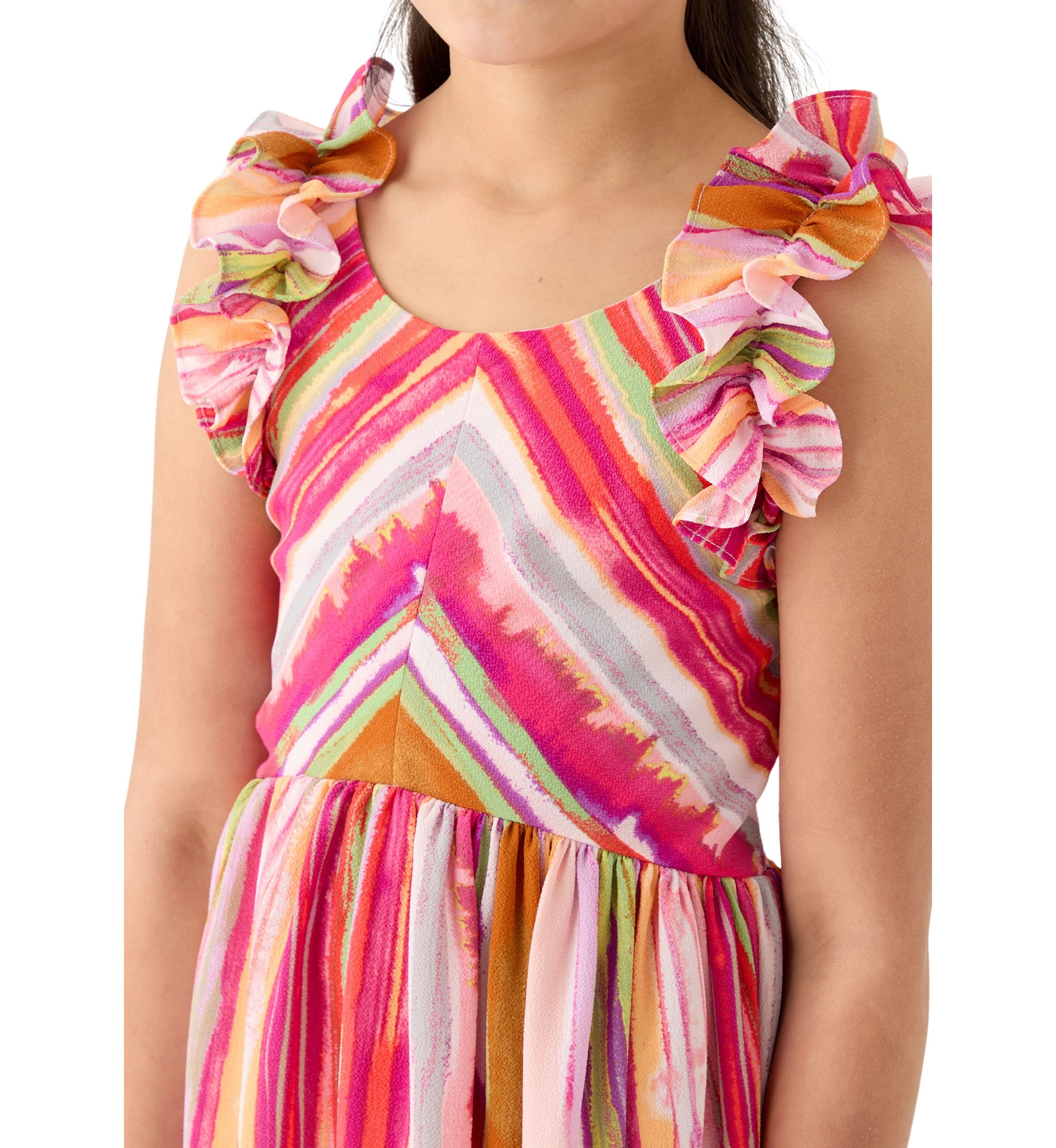 Girls 7-16 Ruffle Shoulder Stripe Maxi Dress