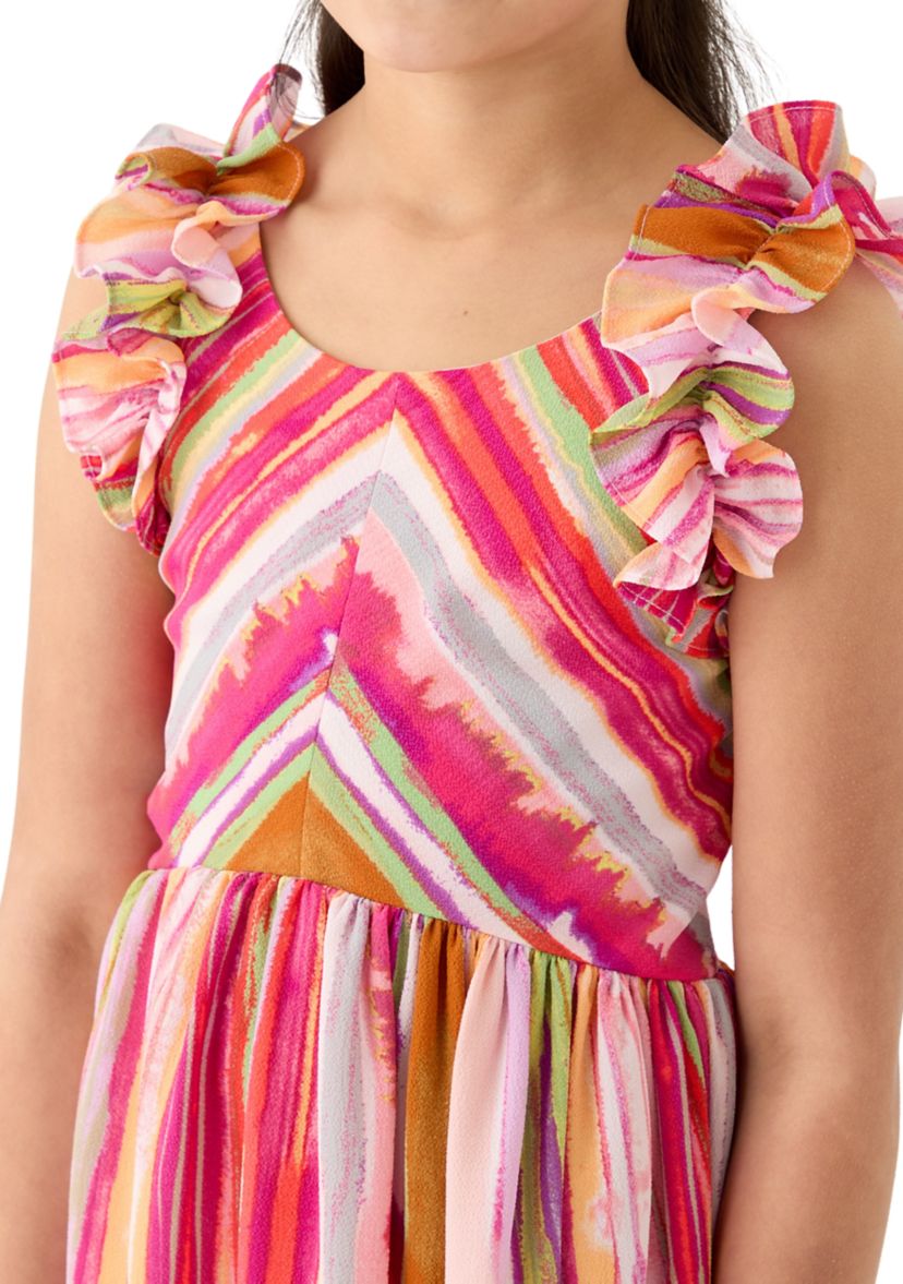 Girls 7-16 Ruffle Shoulder Stripe Maxi Dress