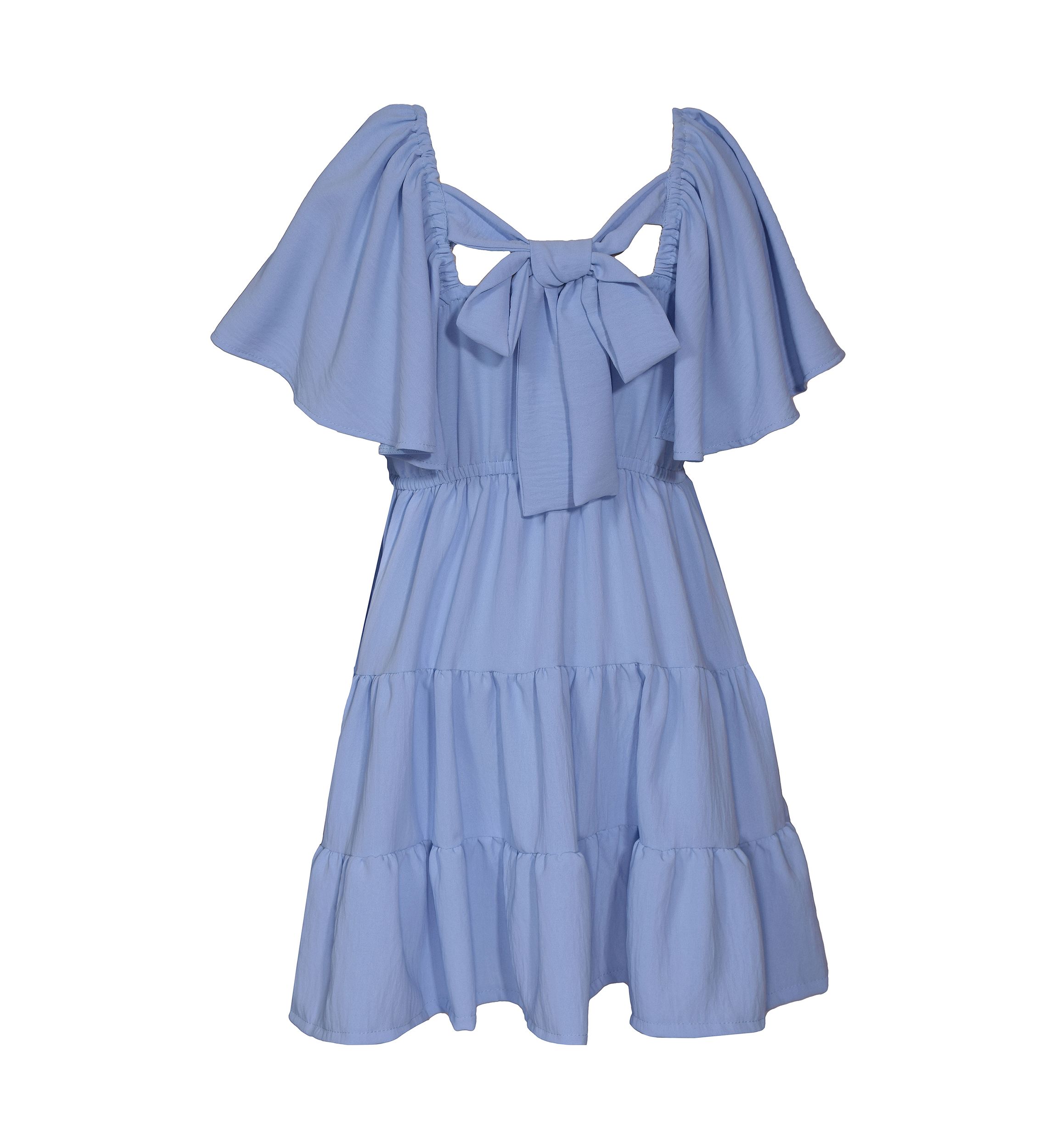 Girls 7-16 Bow Back Flare Sleeve Dress