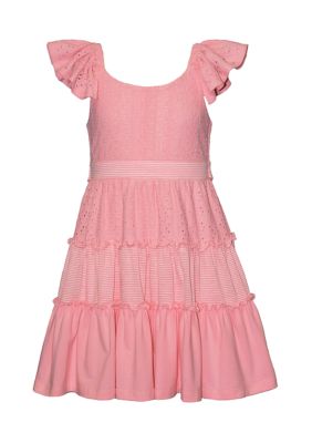 Bonnie Jean Girls 7-16 Eyelet Striped Mixed Dress, Pink