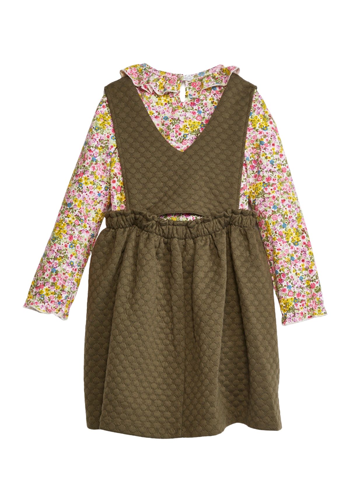 Girls 4-6x Long Sleeve Button Front Bib Printed Dress
