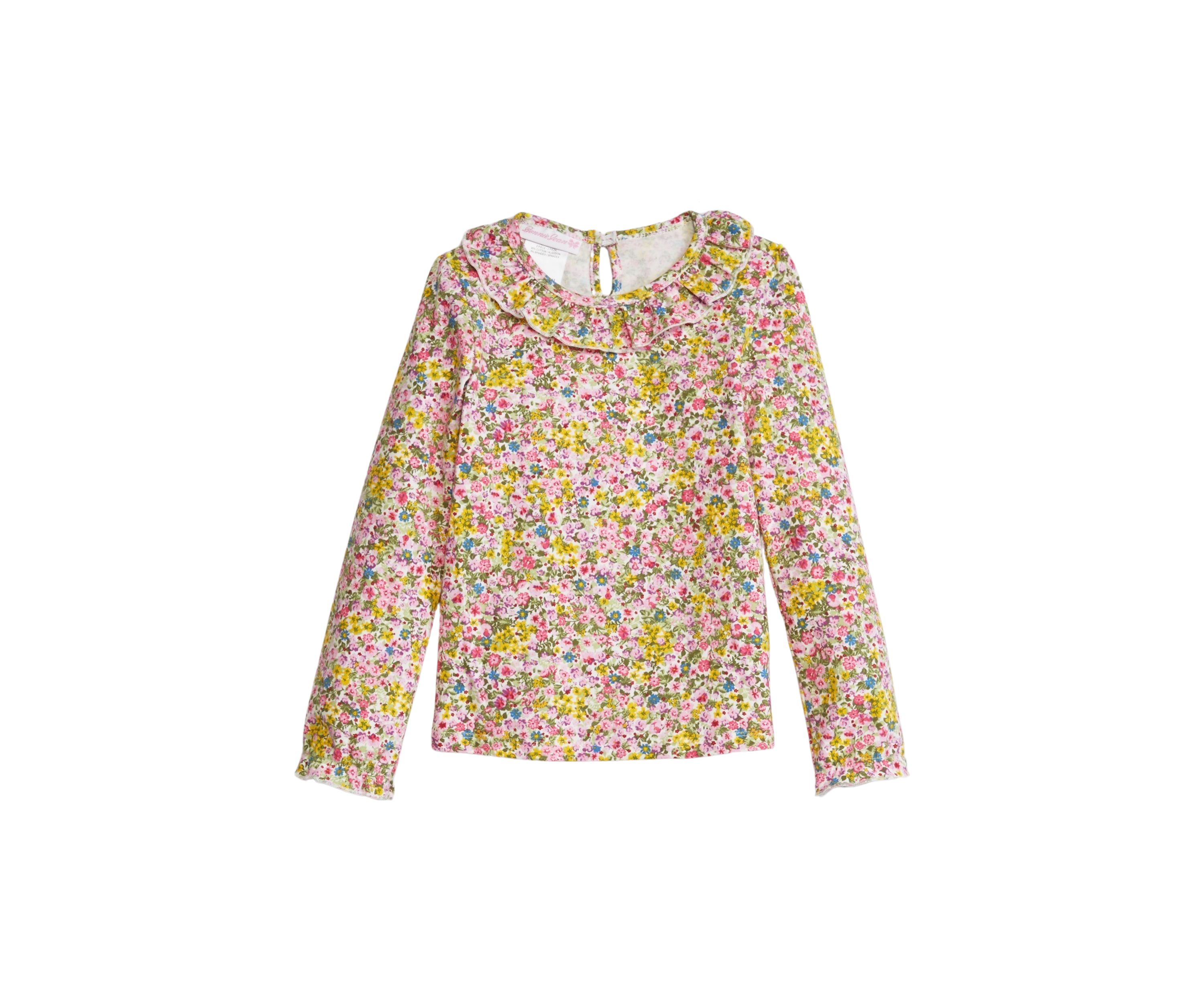 Girls 4-6x Long Sleeve Button Front Bib Printed Dress