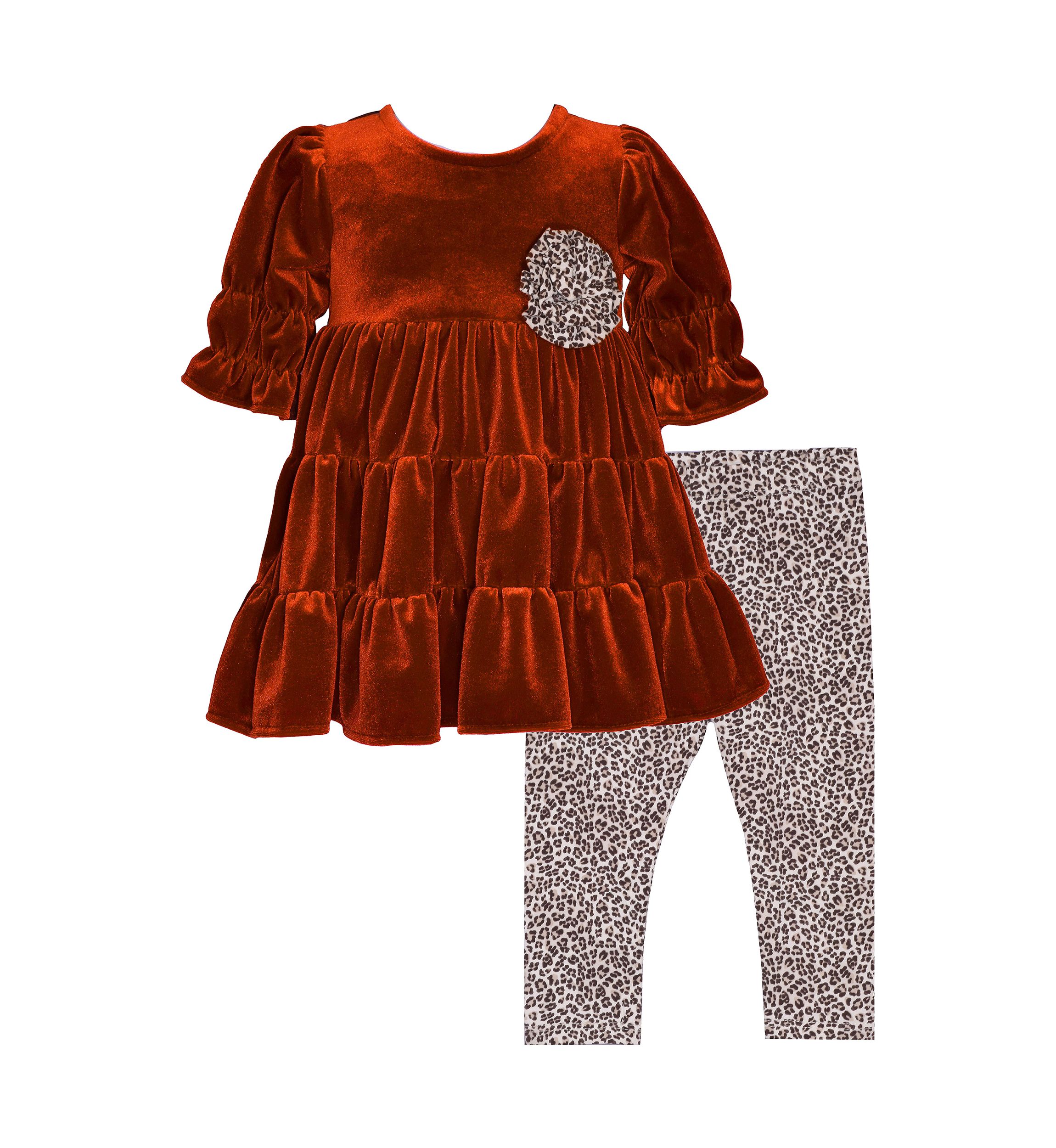 Girls 4-6x Stretch Velvet Top and Printed Leggings Set