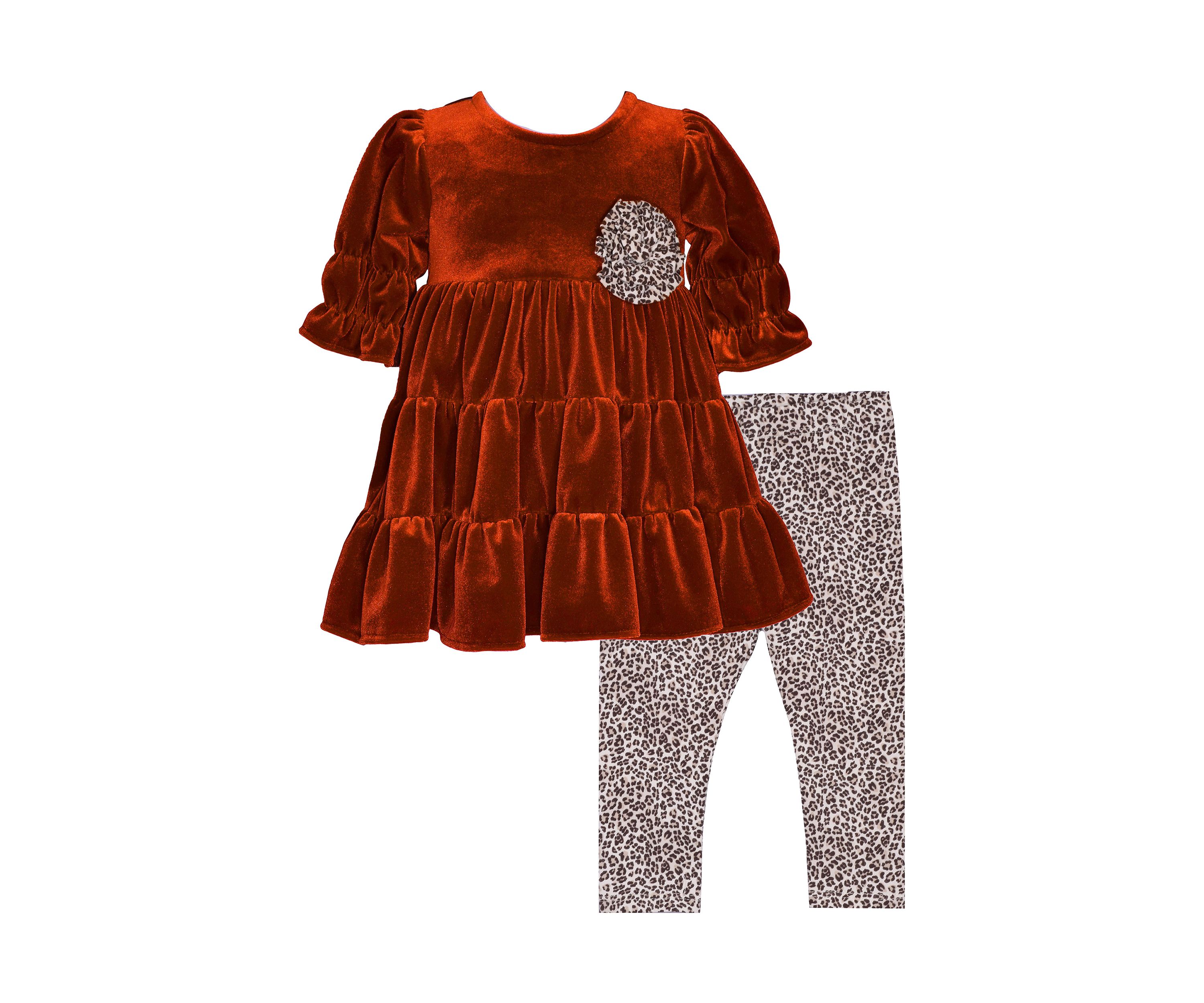 Girls 4-6x Stretch Velvet Top and Printed Leggings Set