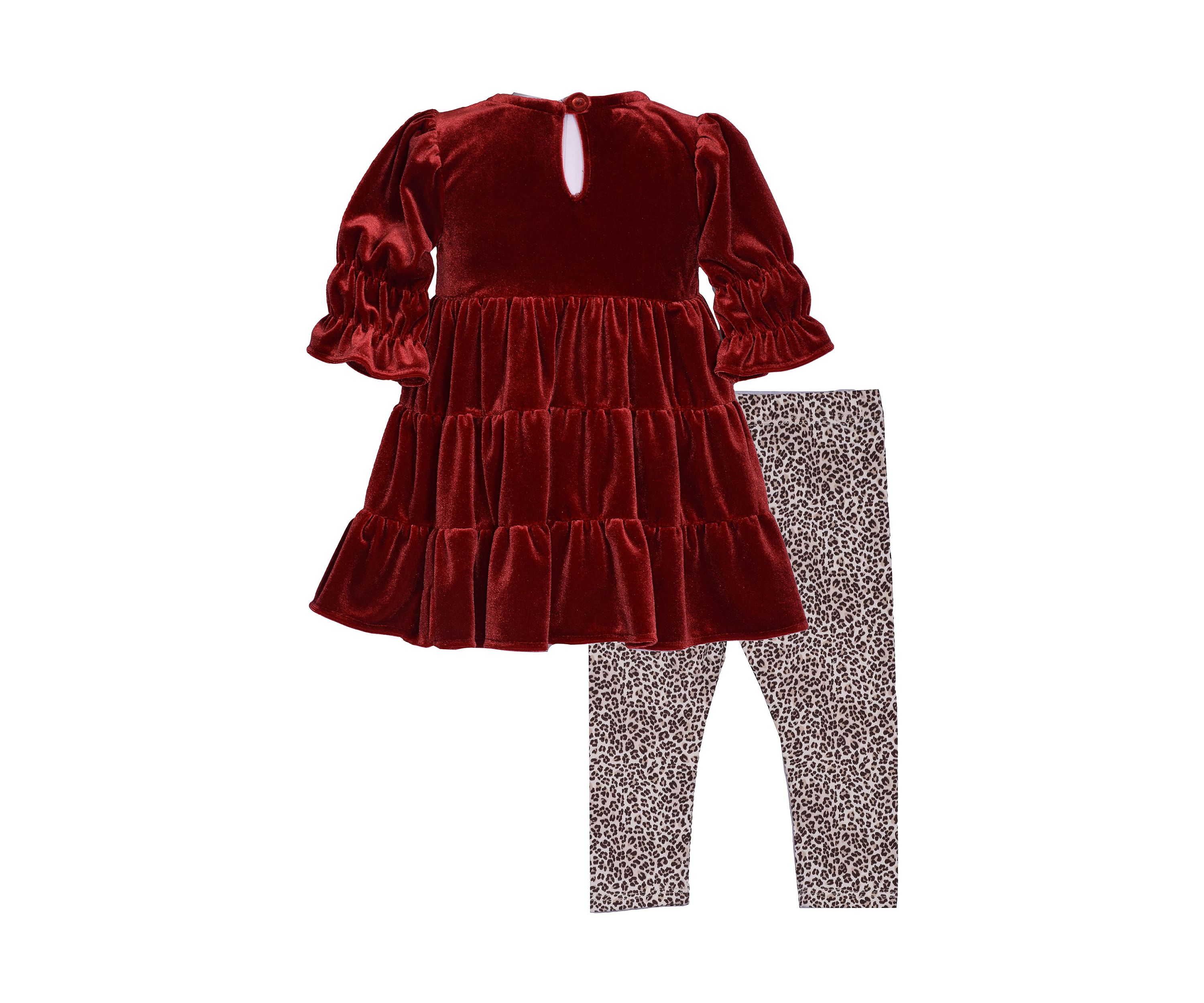 Girls 4-6x Stretch Velvet Top and Printed Leggings Set