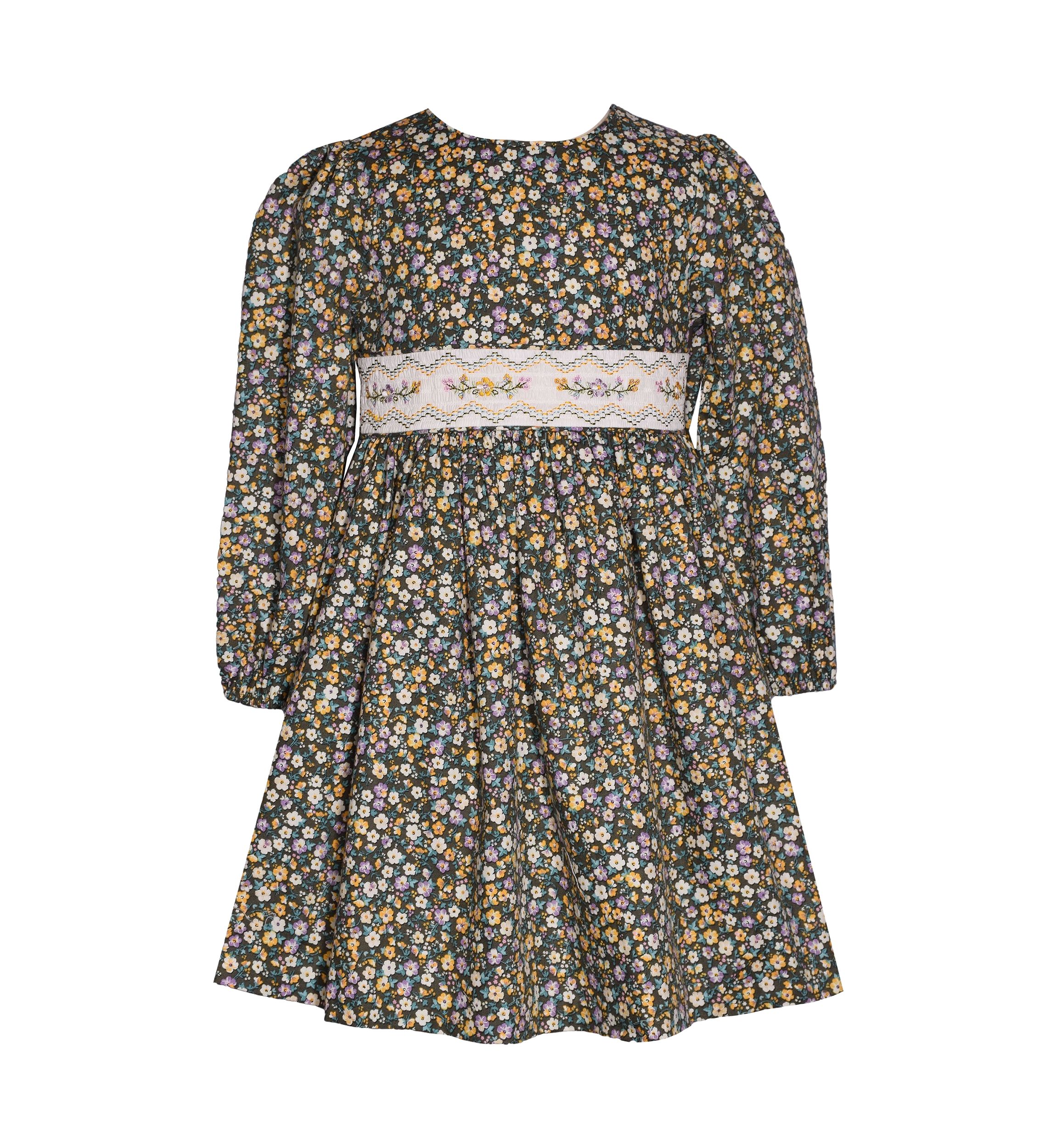 Girls 4-6x Floral Twill Smocked Dress