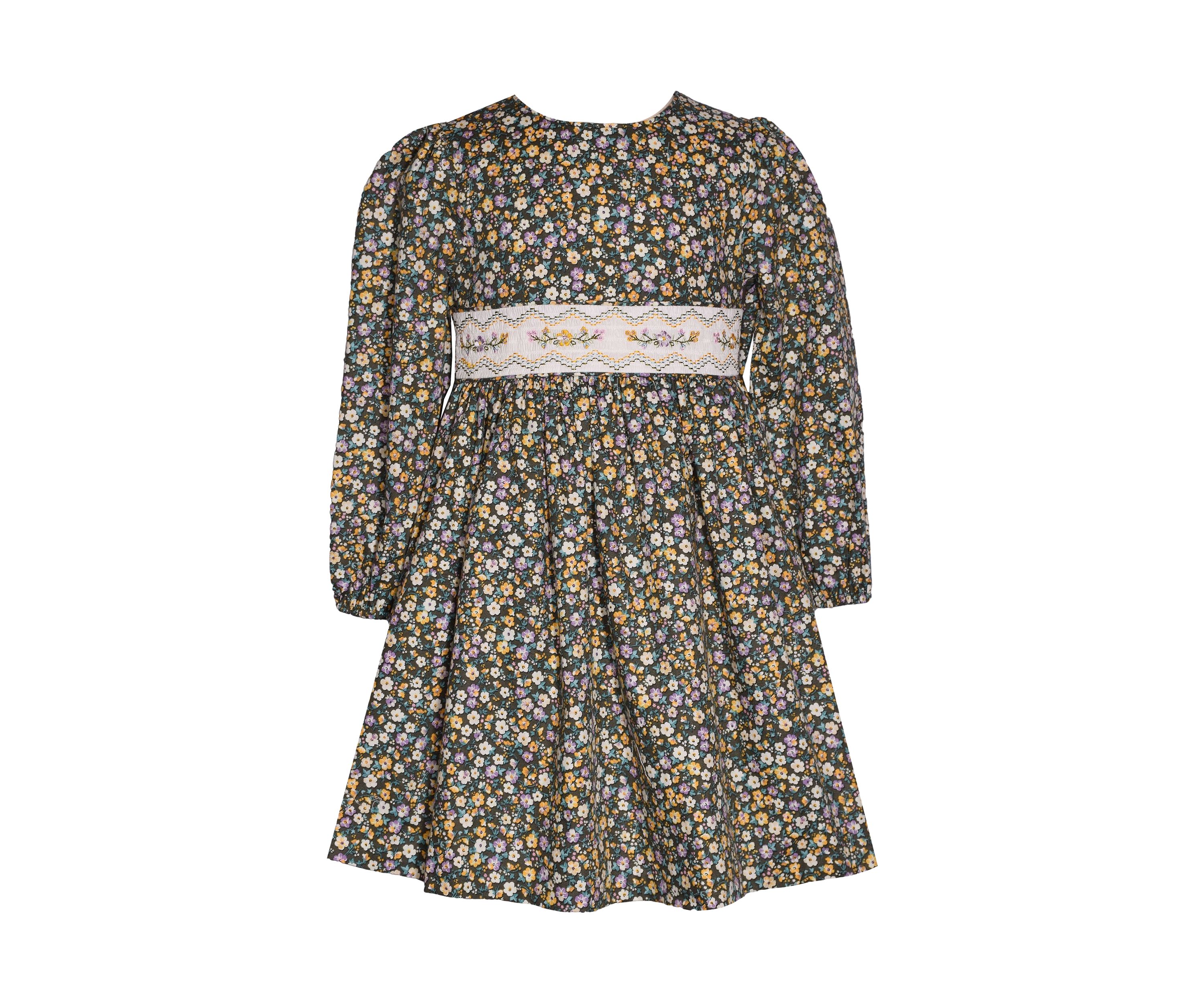 Girls 4-6x Floral Twill Smocked Dress