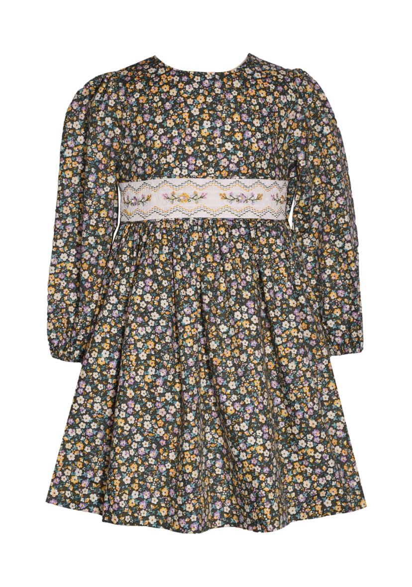 Girls 4-6x Floral Twill Smocked Dress