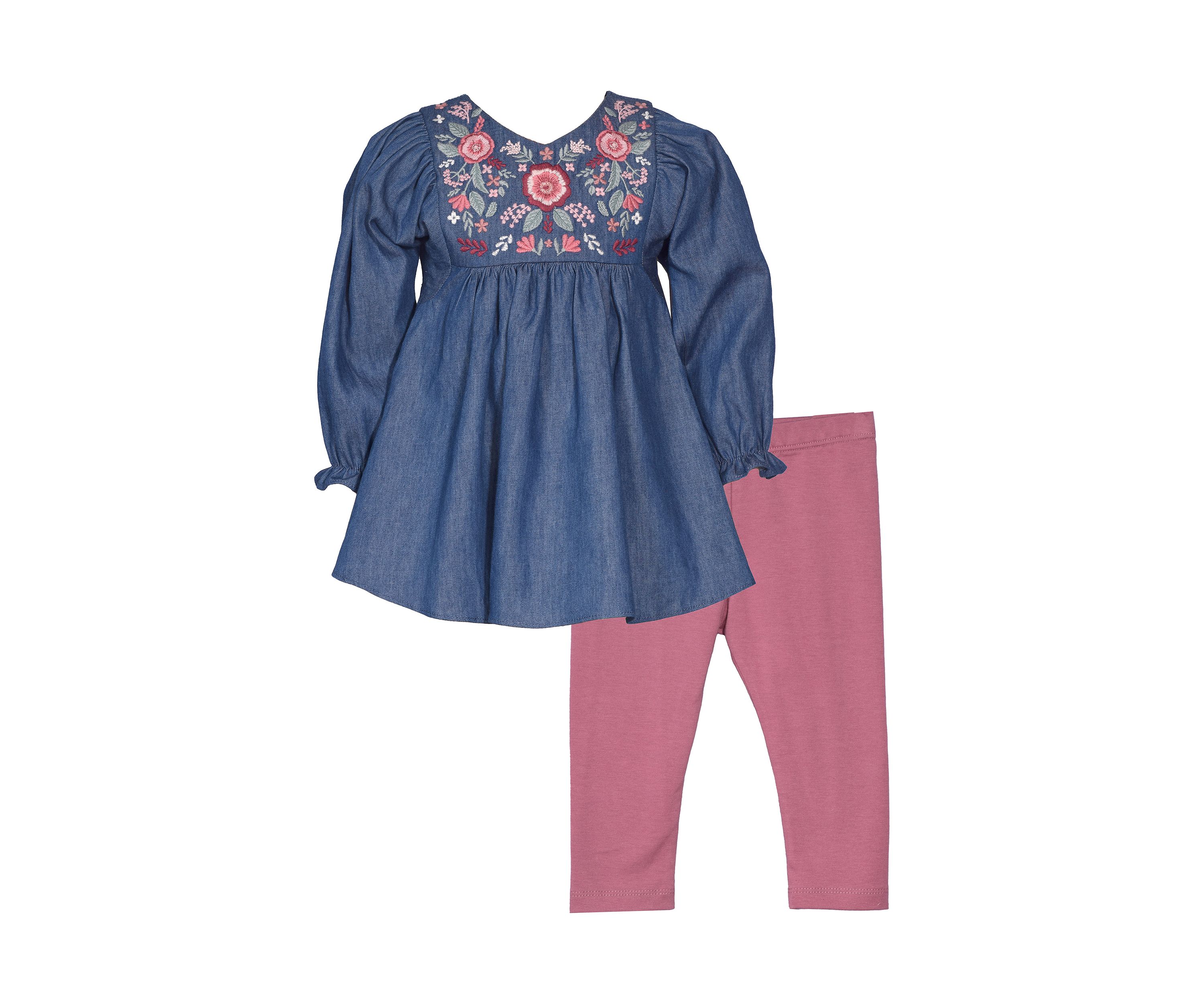 Girls 4-6x Embroidered Denim Top and Leggings Set