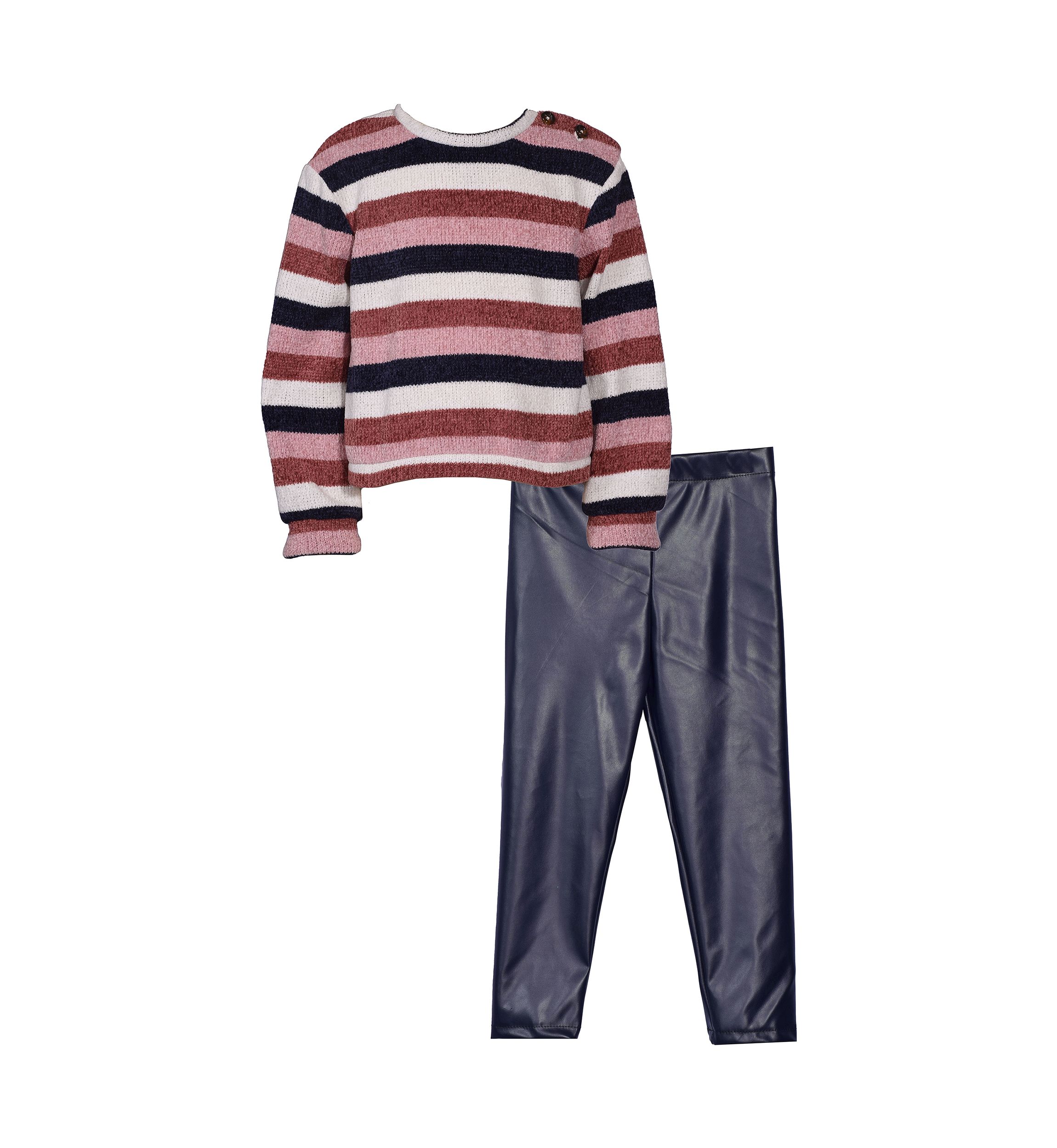 Girls 4-6x Chenille Striped Sweater and Leggings Set