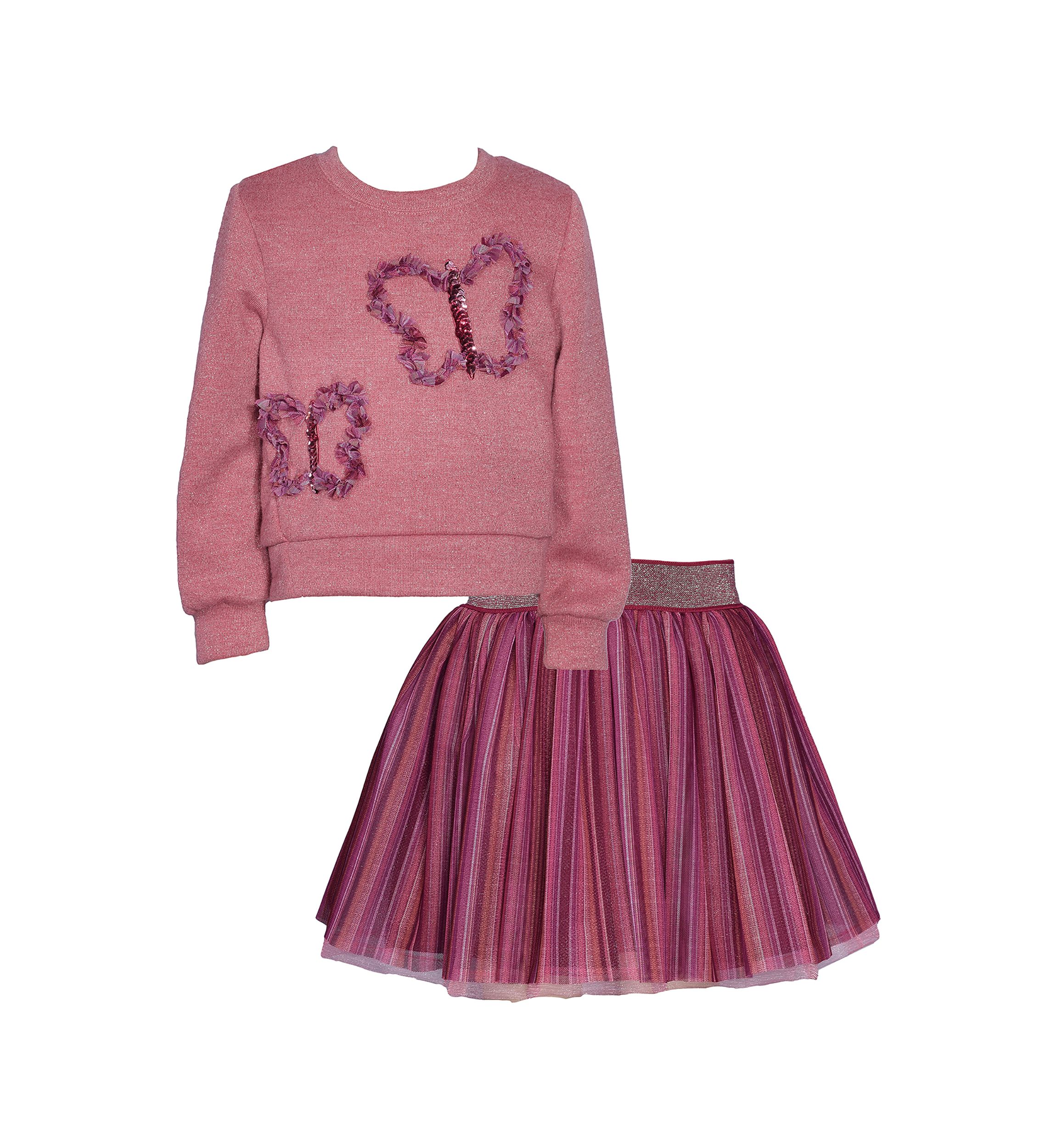 Girls 4-6x Butterfly Embroidered Sweater and Skirt Set