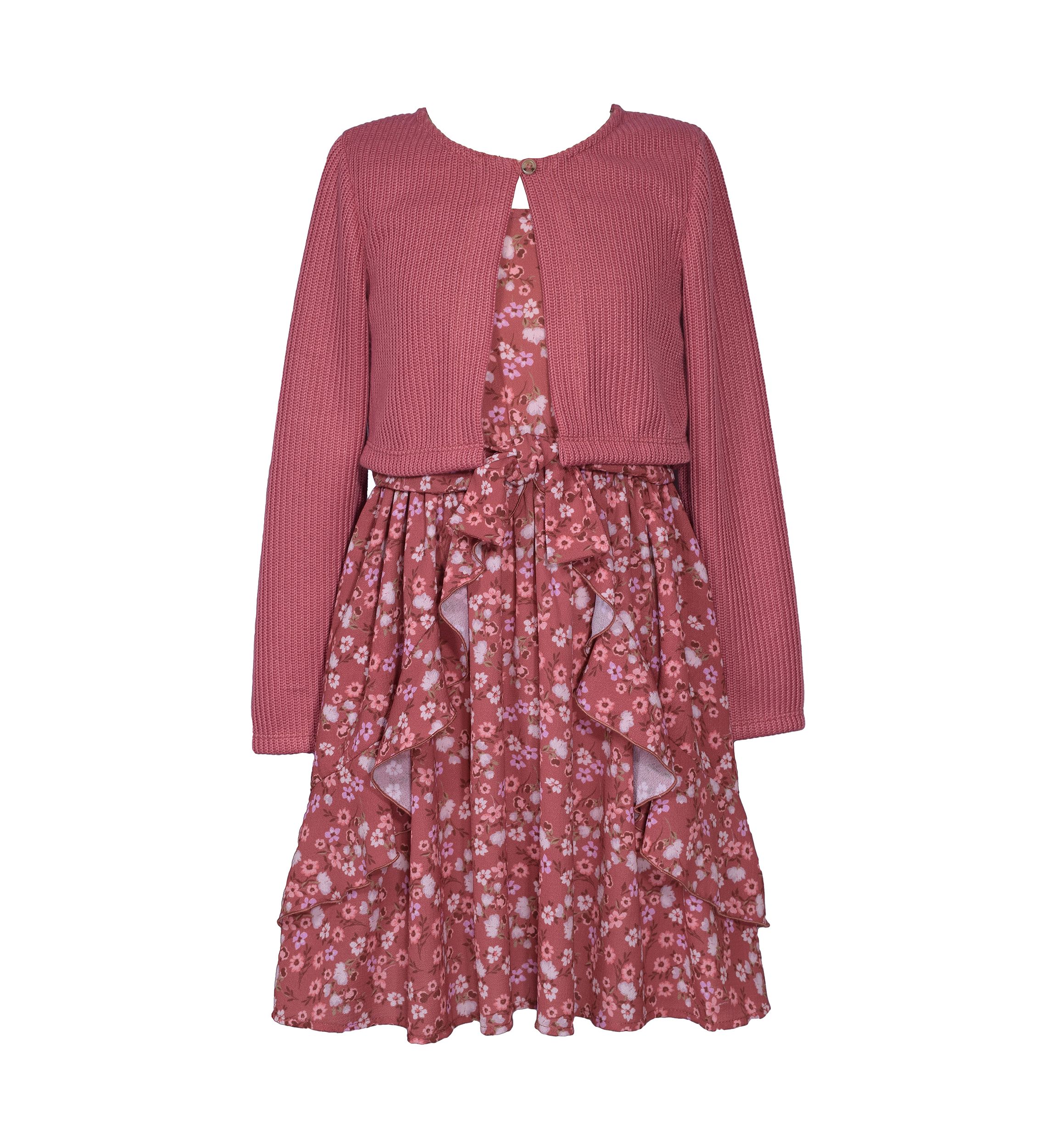 Girls 4-6x Cardigan Over Crepe Dress Set