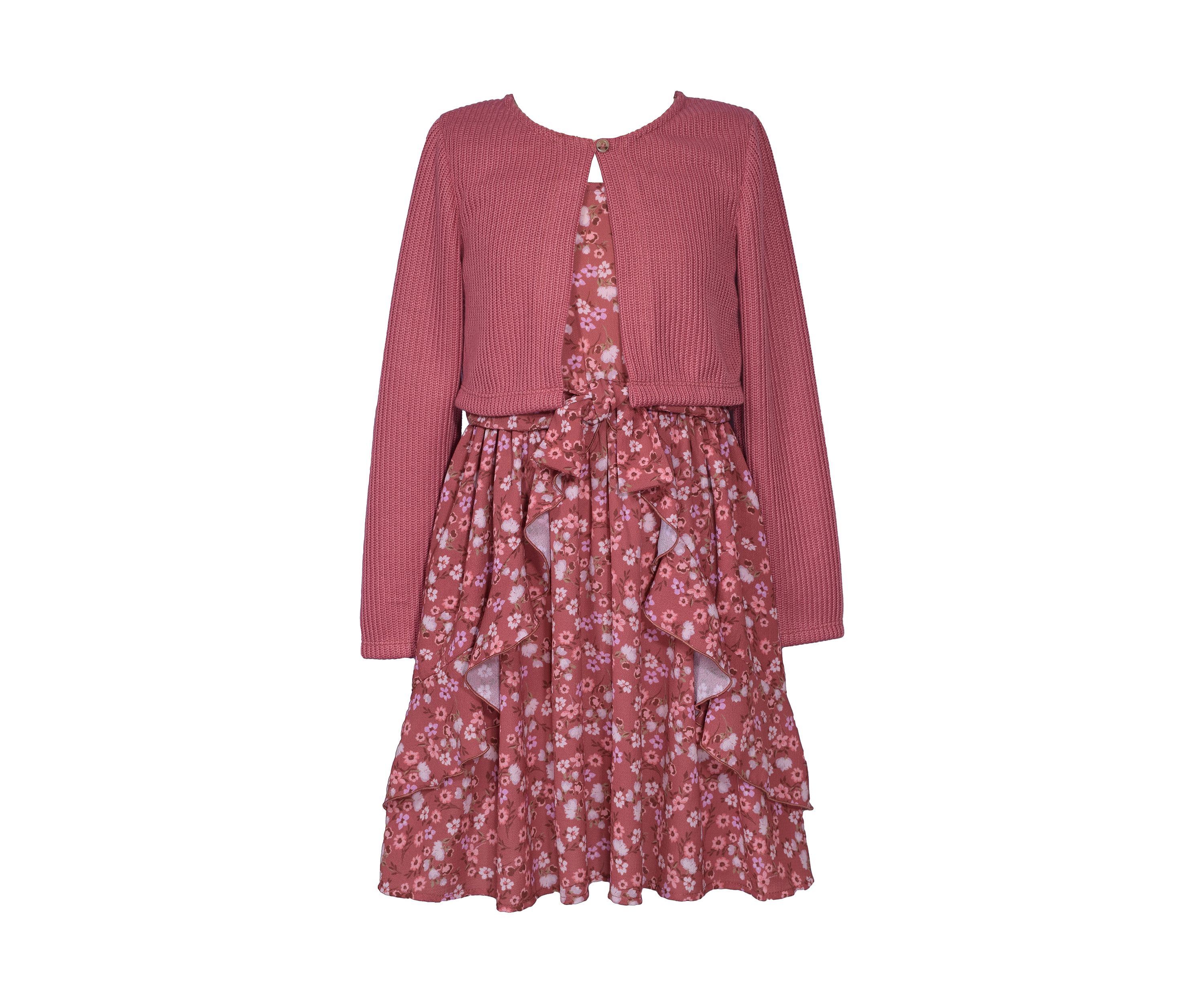 Girls 4-6x Cardigan Over Crepe Dress Set