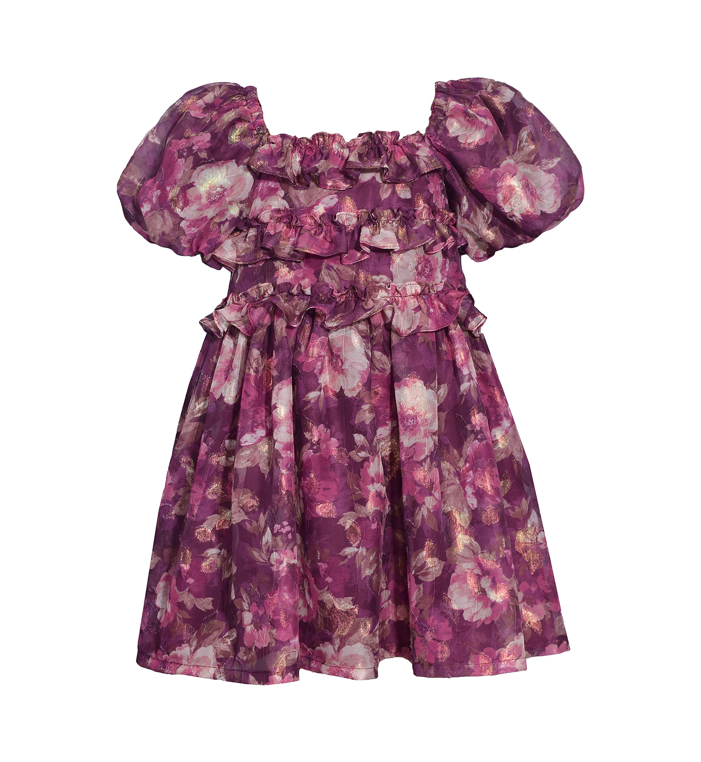 Girls 4-6x Jacquard Chiffon Printed Ruffle Dress