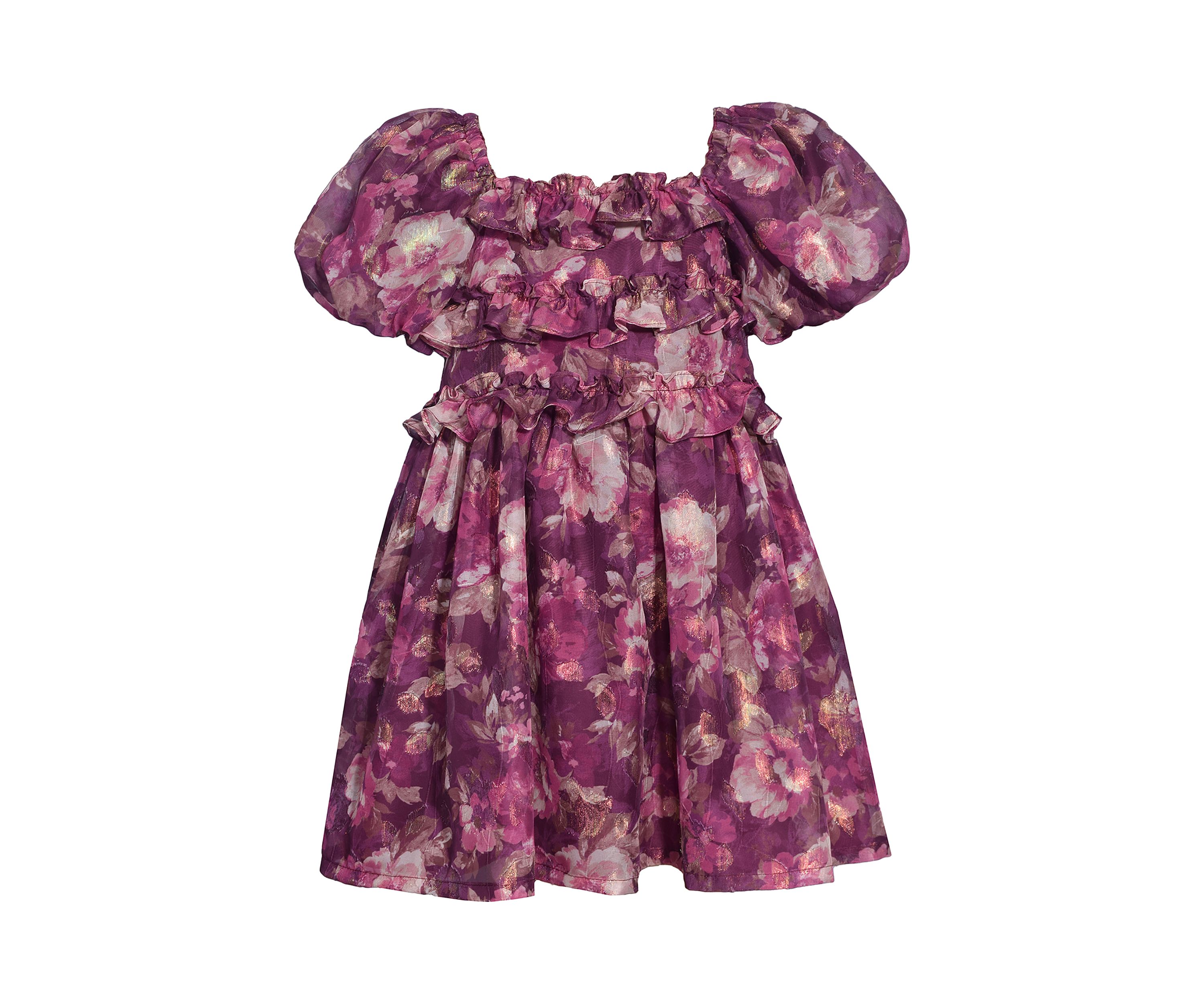 Girls 4-6x Jacquard Chiffon Printed Ruffle Dress