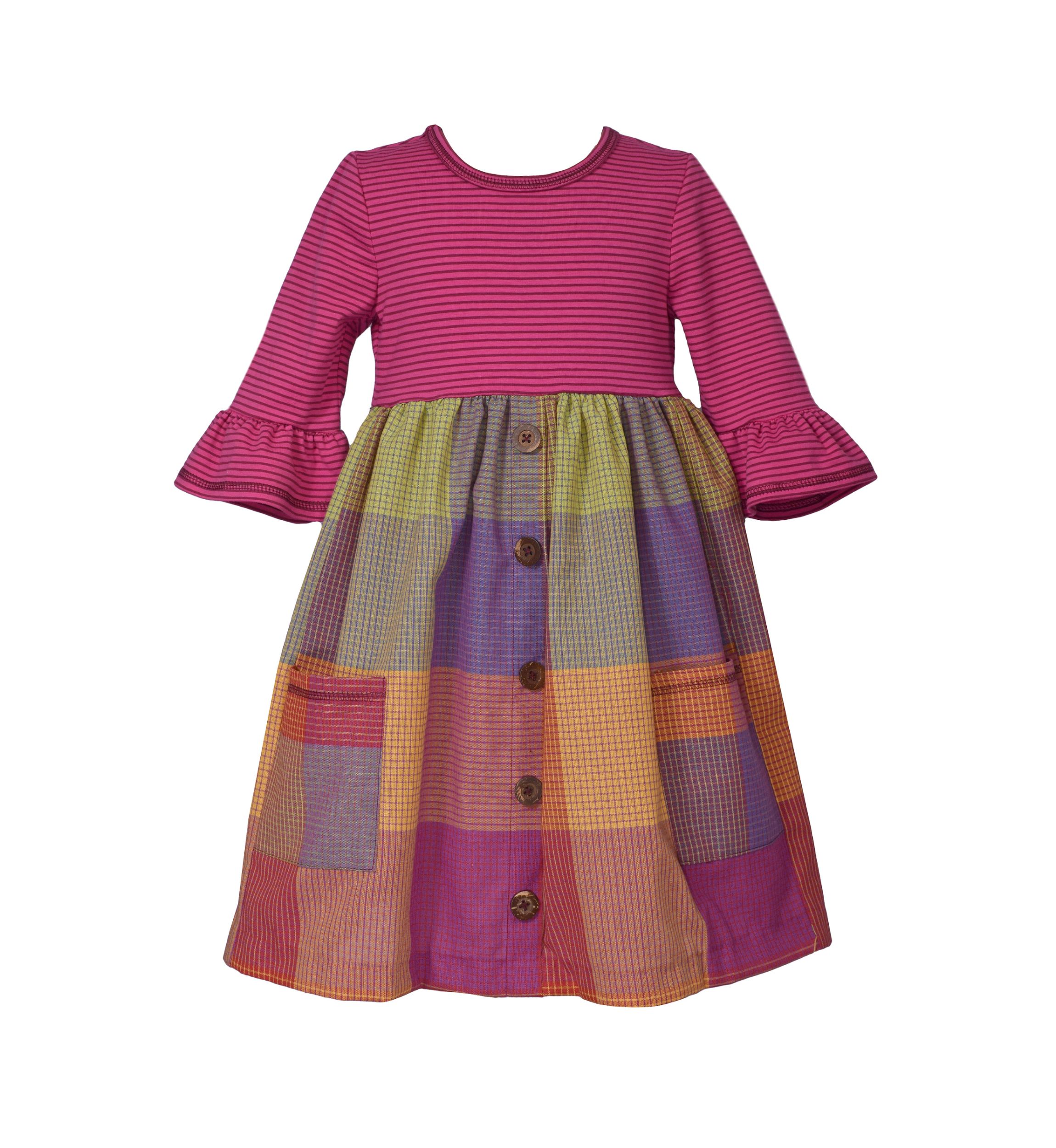 Girls 4-6x Bright Stripe Top to Plaid Skirt Dress