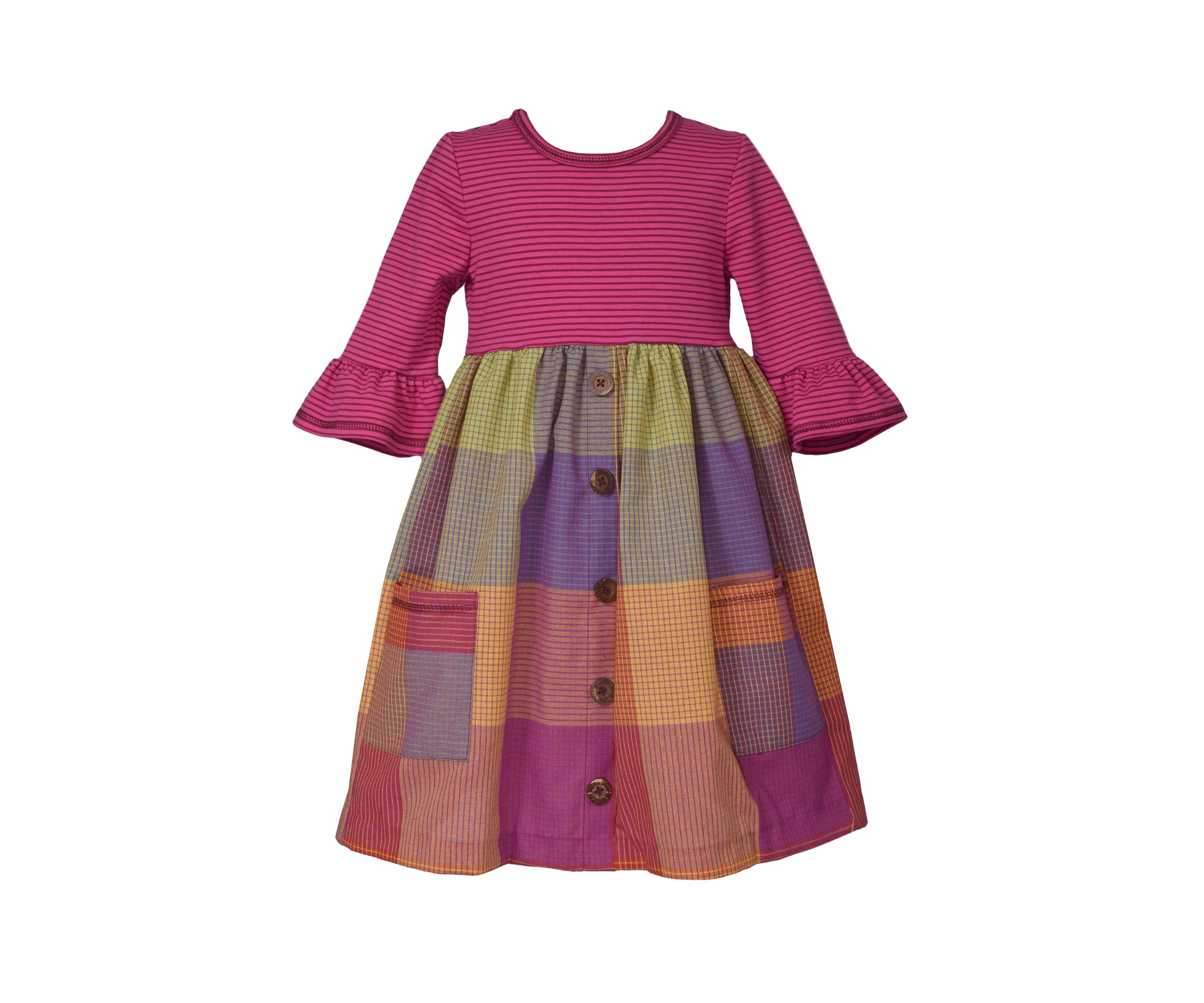 Girls 4-6x Bright Stripe Top to Plaid Skirt Dress