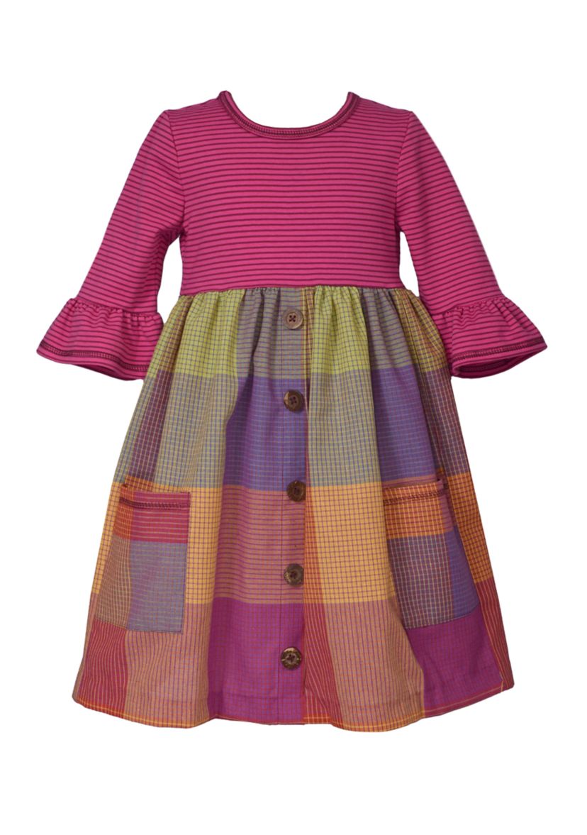 Girls 4-6x Bright Stripe Top to Plaid Skirt Dress