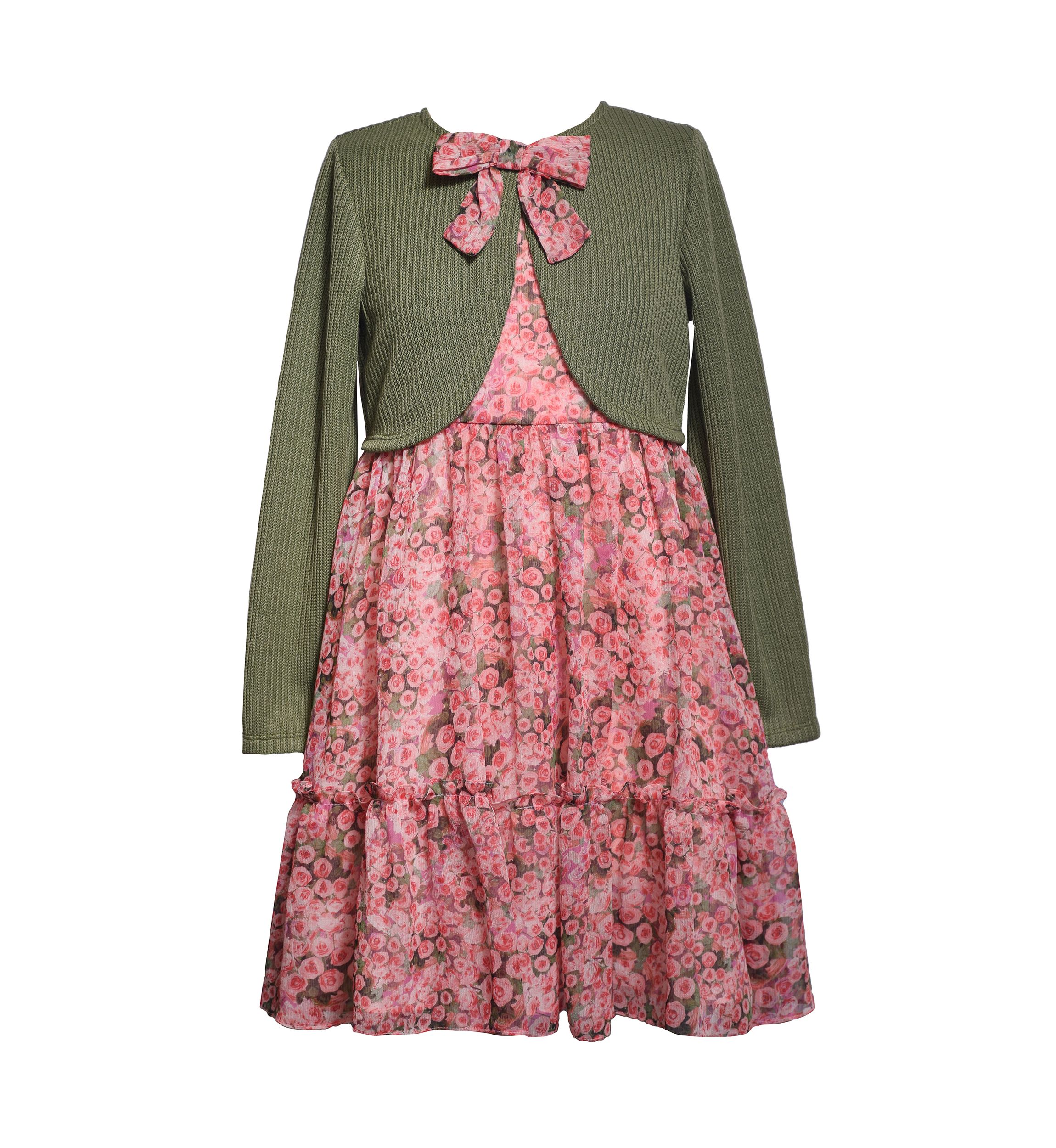  Girls 4-6x Floral Dress and Solid Cardigan Set