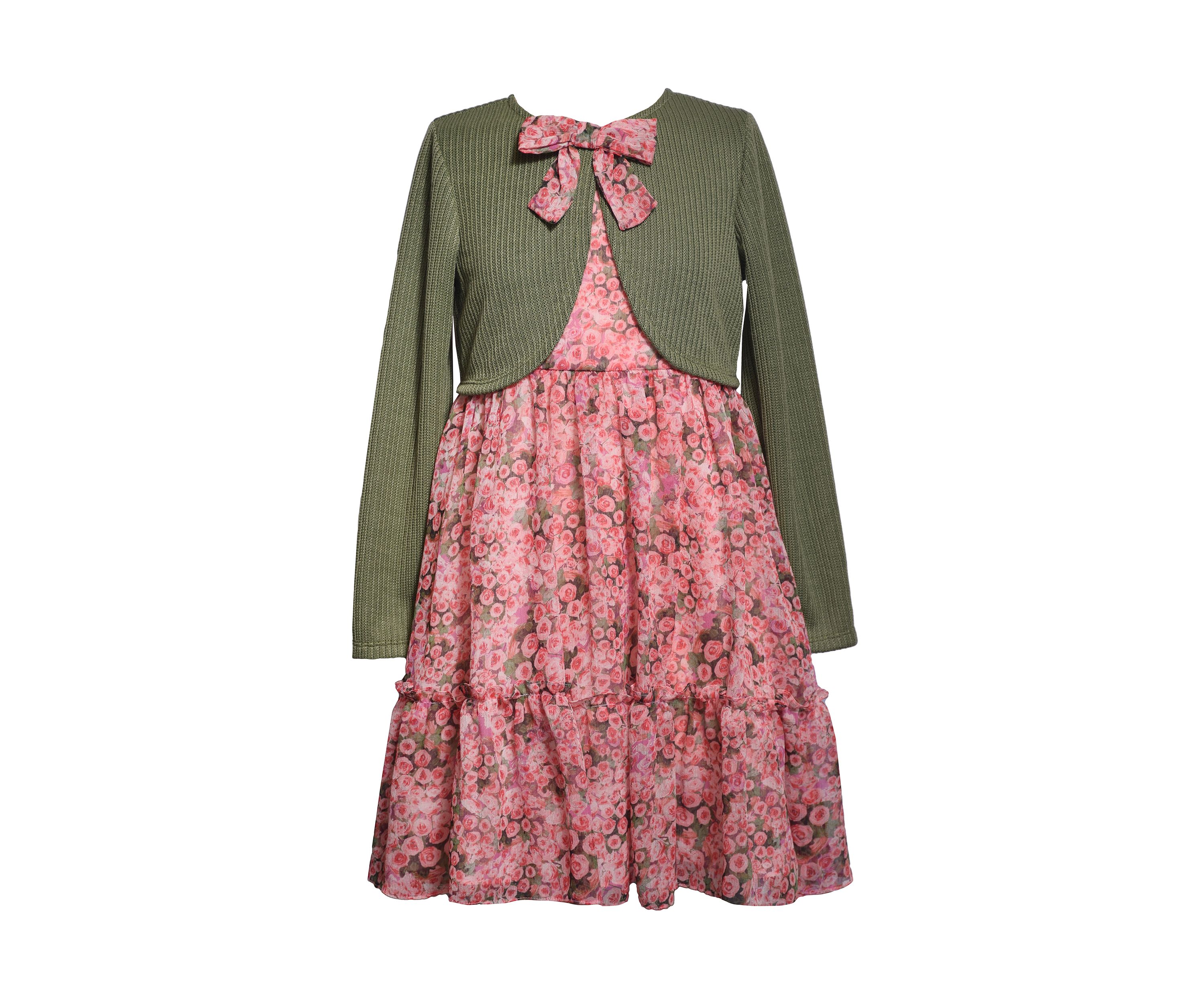  Girls 4-6x Floral Dress and Solid Cardigan Set