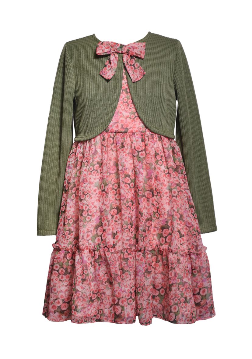  Girls 4-6x Floral Dress and Solid Cardigan Set