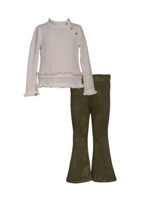 Bonnie Jean Girls 4-6x Ruffle Knit Top and Faux Suede Pants Set