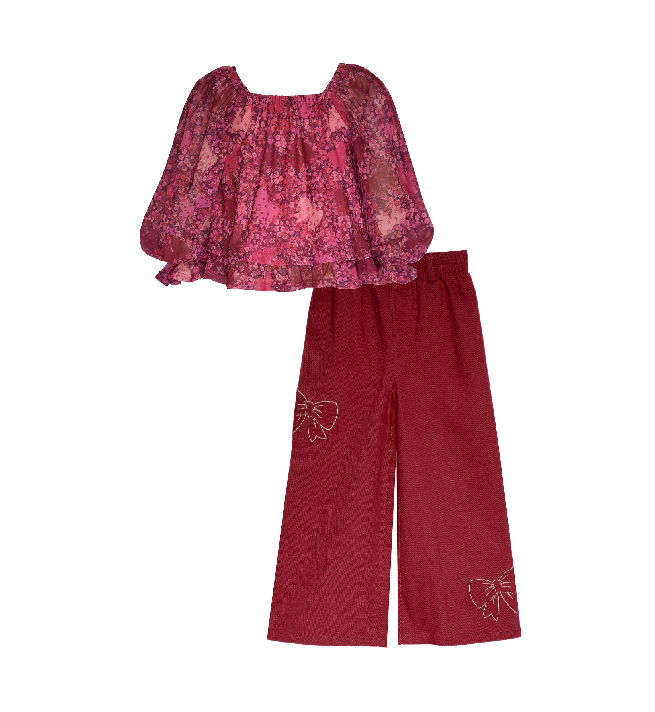 Girls 4-6x Printed Top and Wide Leg Pants Set