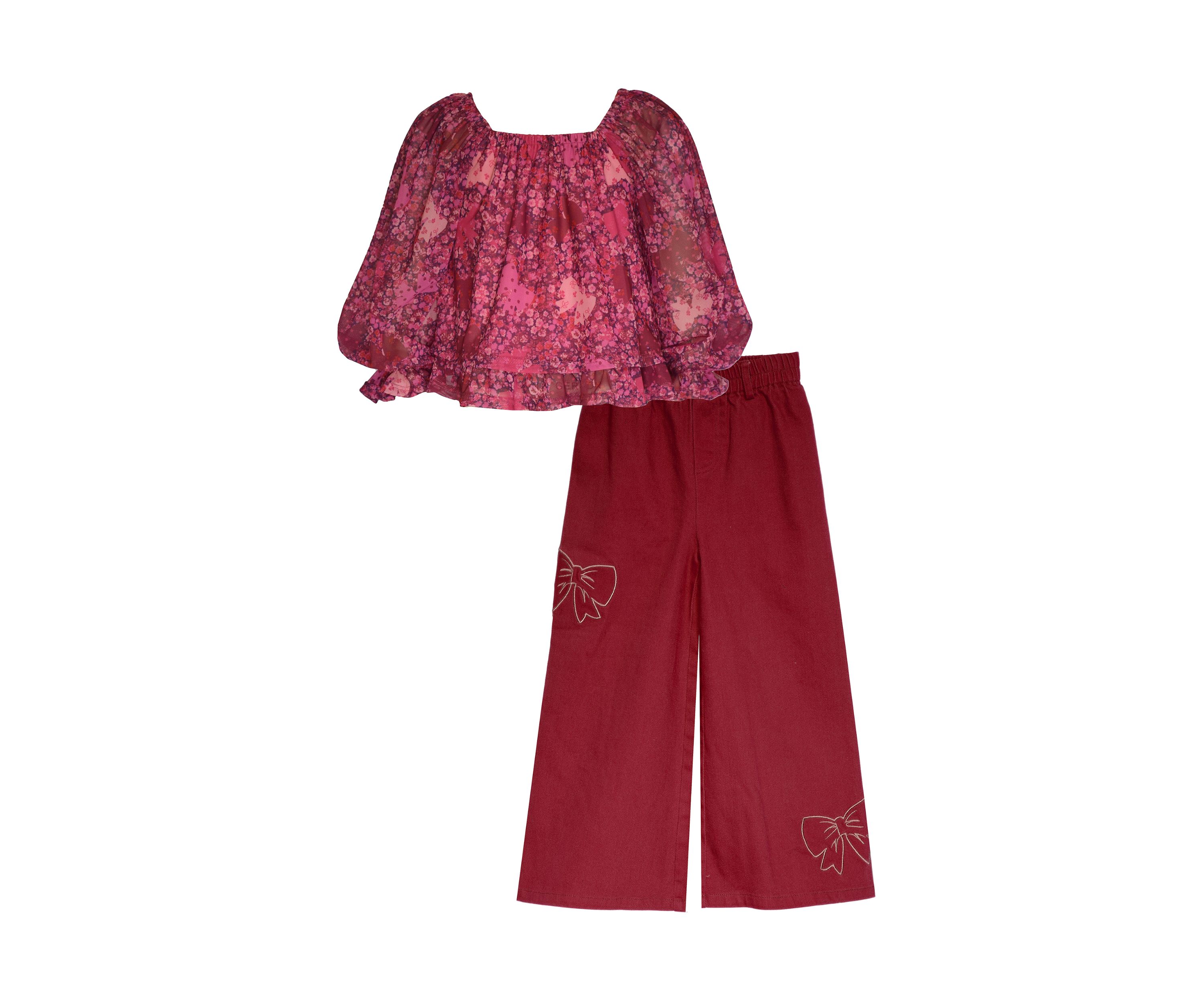 Girls 4-6x Printed Top and Wide Leg Pants Set