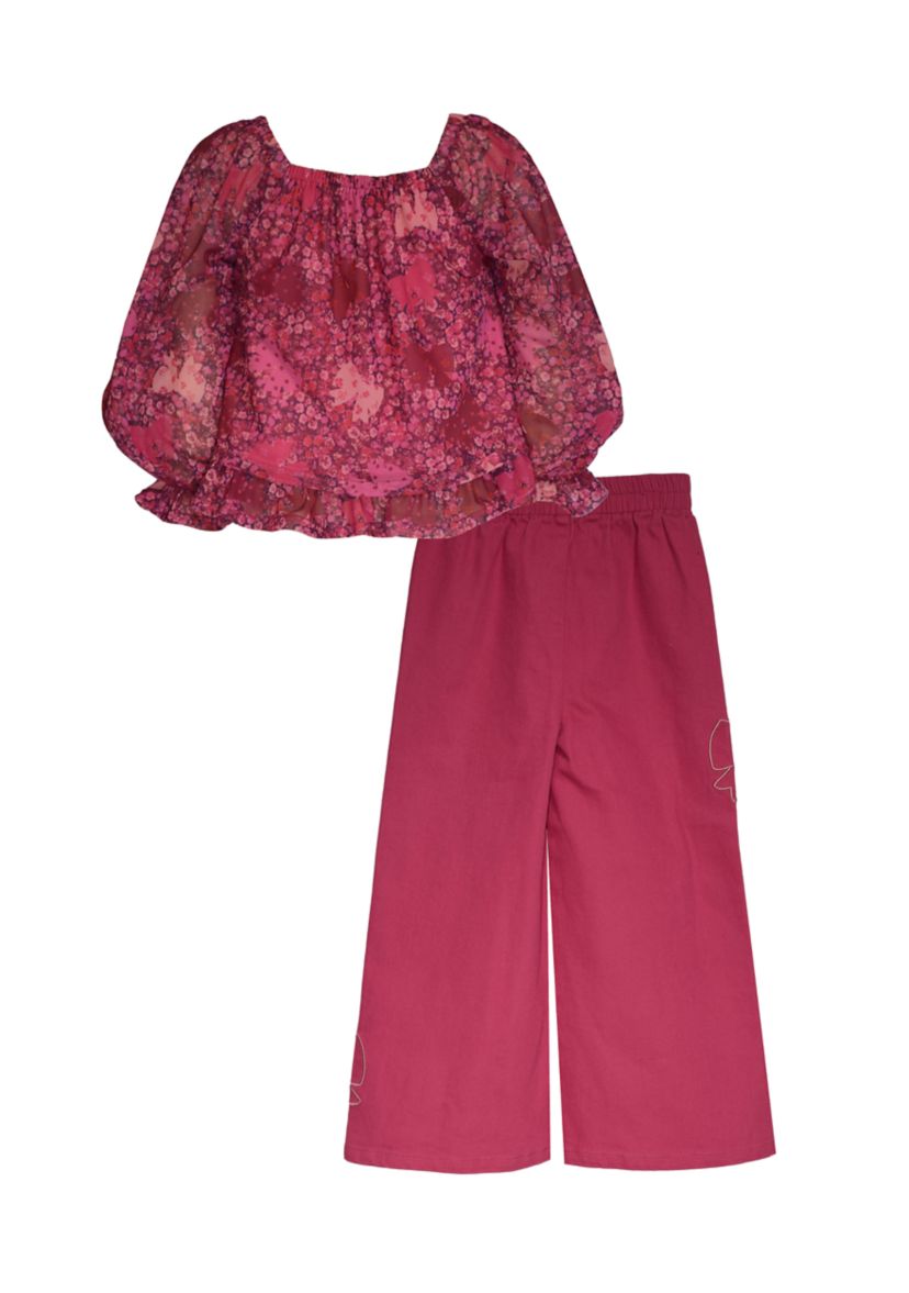 Girls 4-6x Printed Top and Wide Leg Pants Set