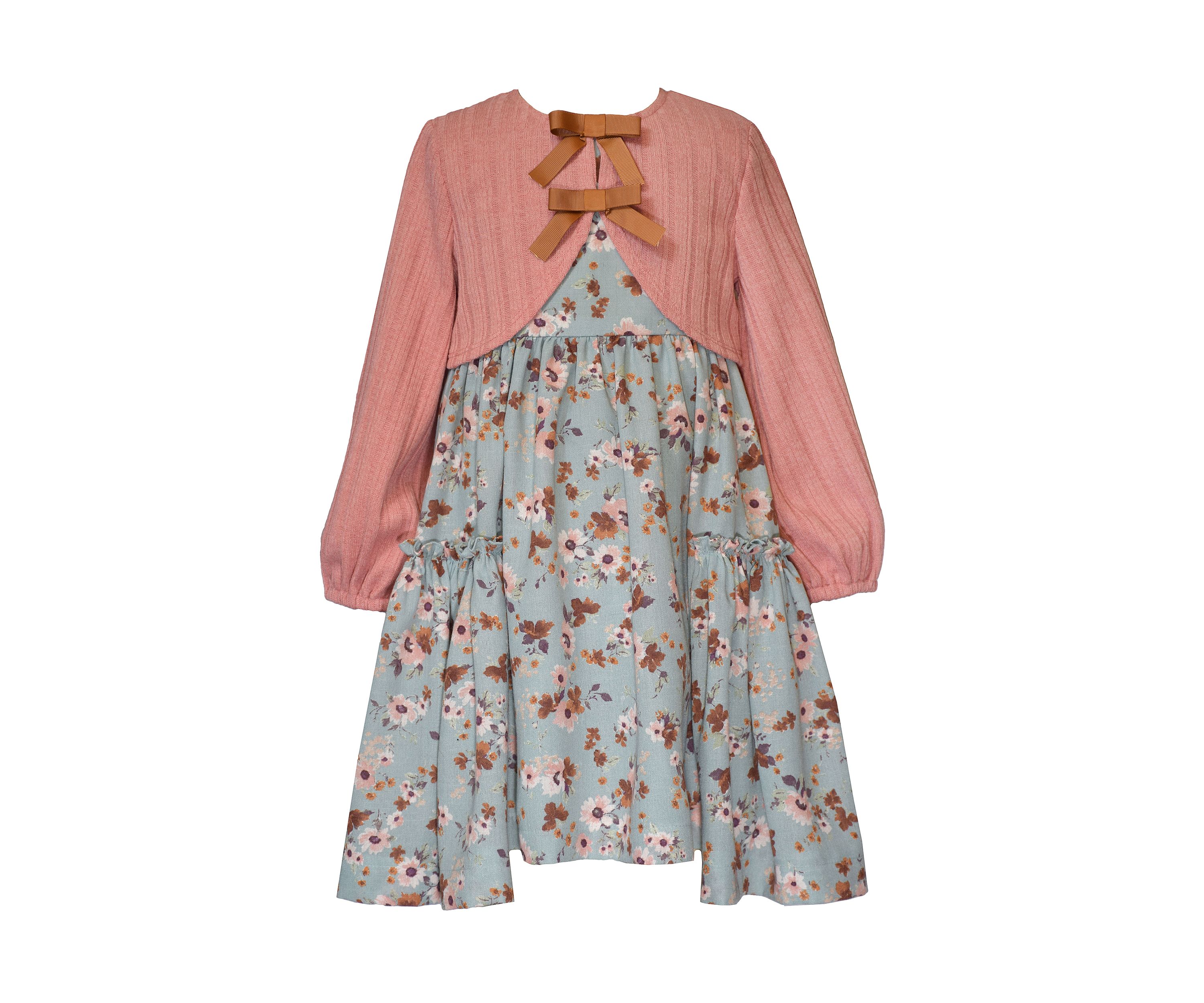 Girls 4-6x  Floral Dress and Solid Ribbed Cardigan Set 