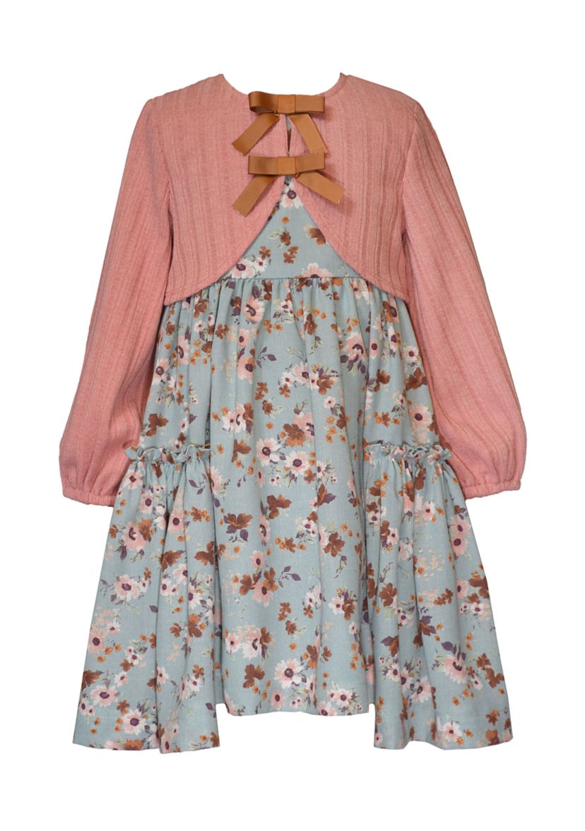 Girls 4-6x  Floral Dress and Solid Ribbed Cardigan Set 