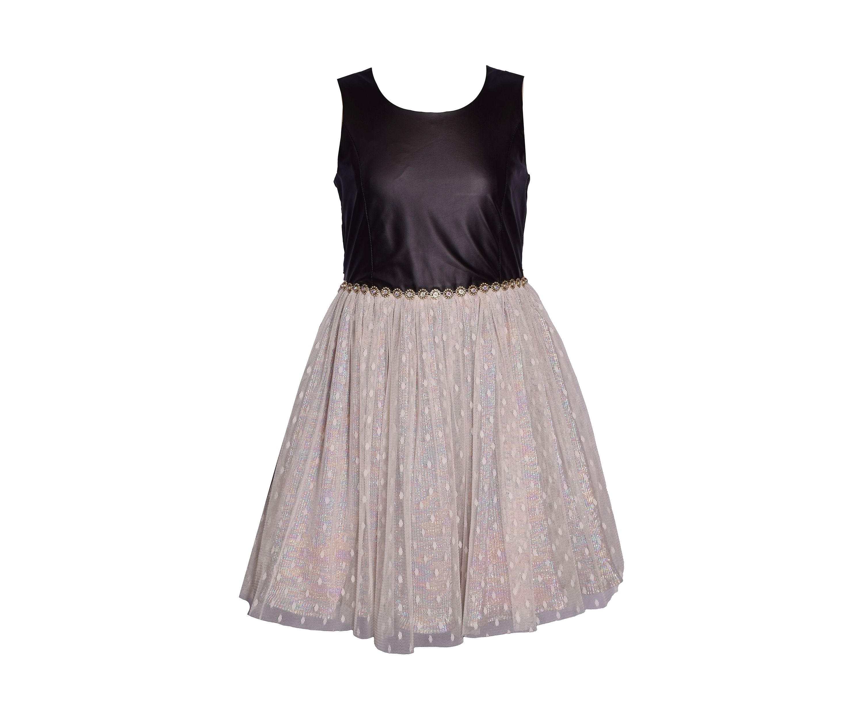 Girls 7-16 Faux Leather Dress with Sparkle Skirt