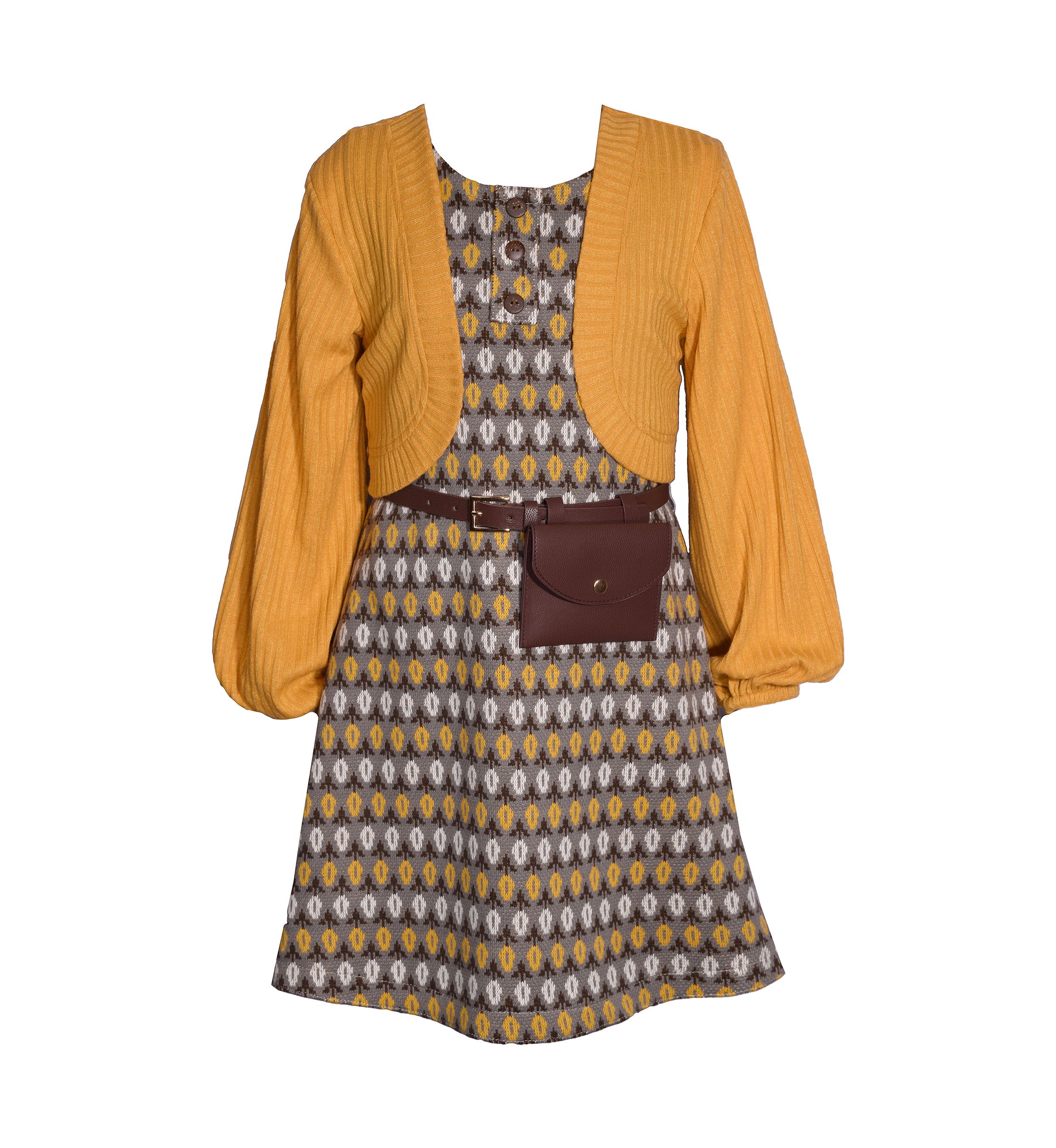 Girls 7-16 Cardigan and Dress with Bag