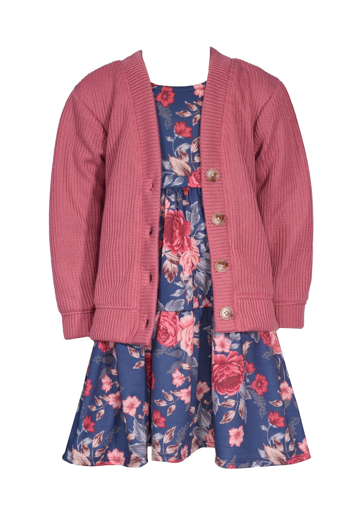 Girls 7-16 Button Front Cardigan Printed Dress