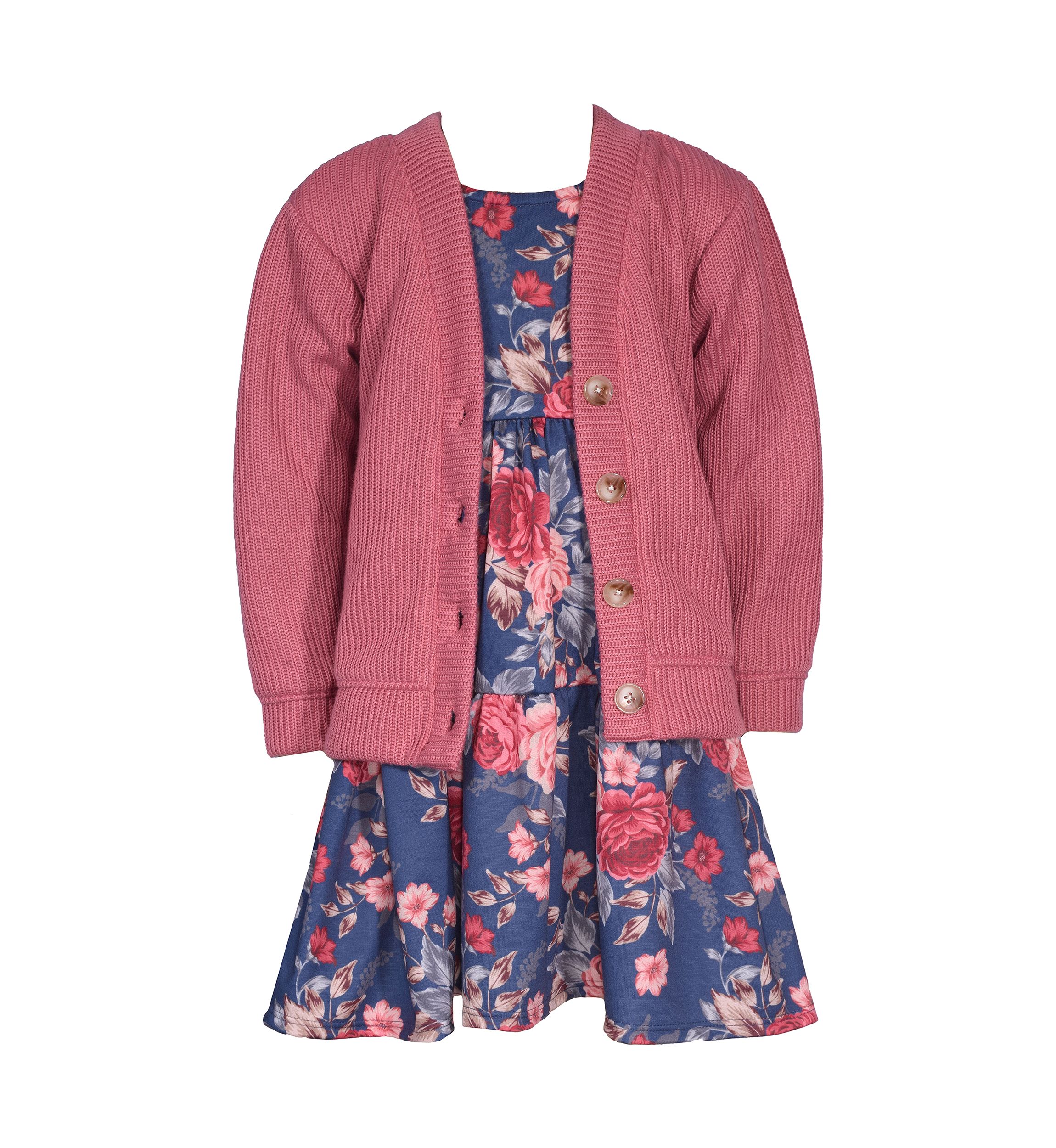 Girls 7-16 Button Front Cardigan Printed Dress