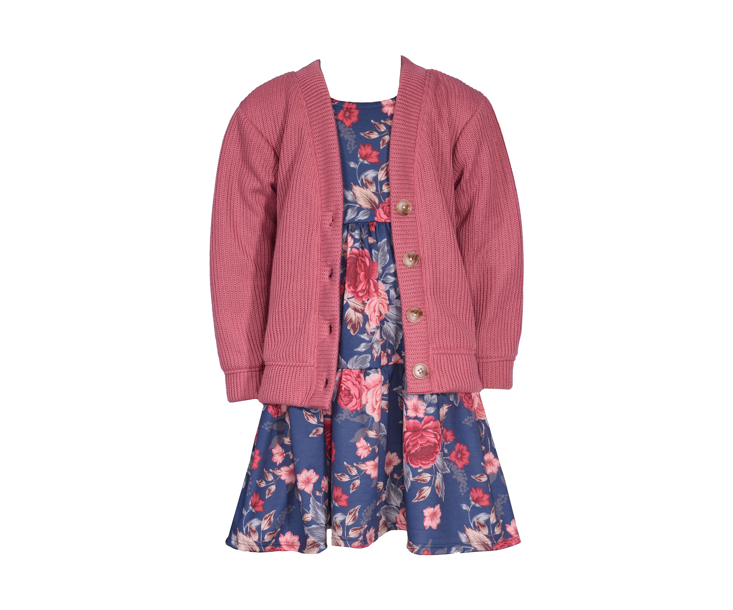 Girls 7-16 Button Front Cardigan Printed Dress