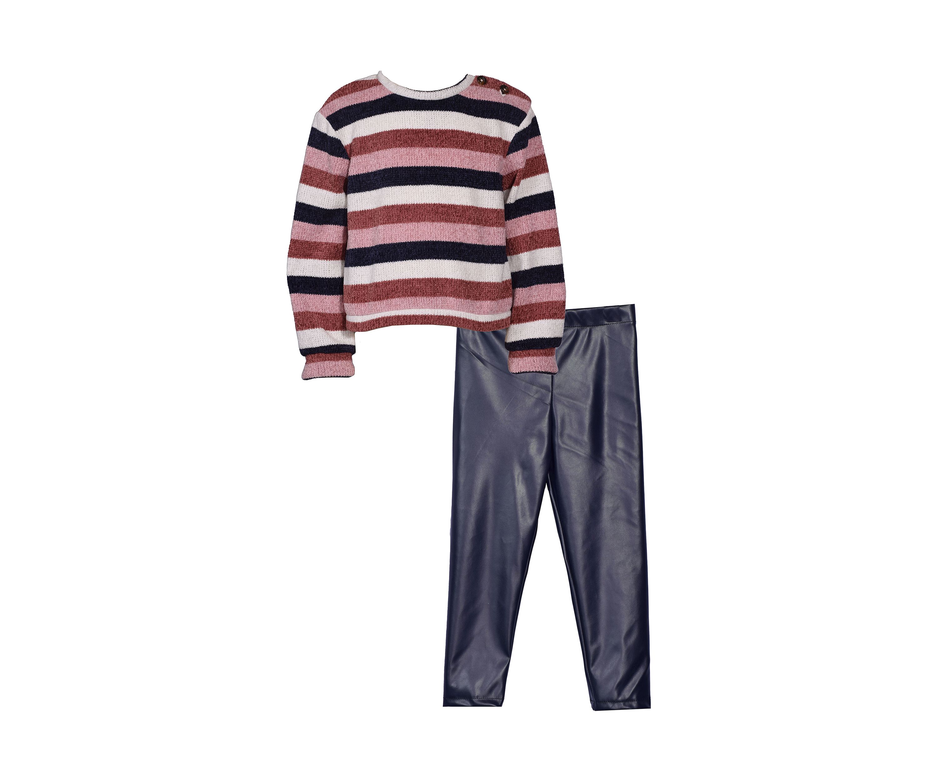 Girls 7-16 Chenille Striped Top and Leggings Set