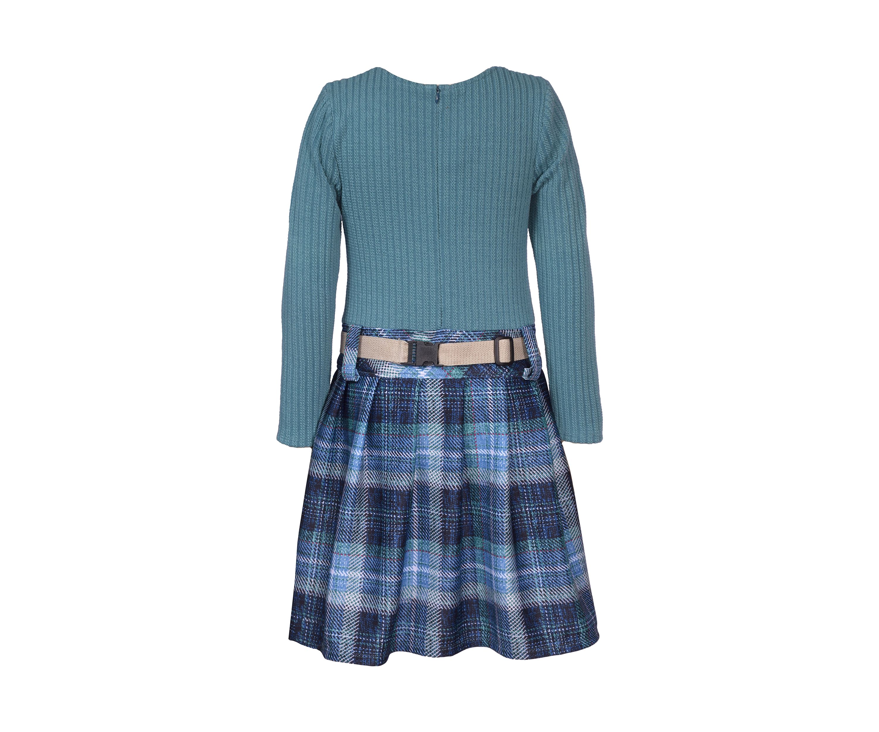 Girls 7-16 Drop Waist Sweater Knit Bodice to Printed Skirt Dress with Bag