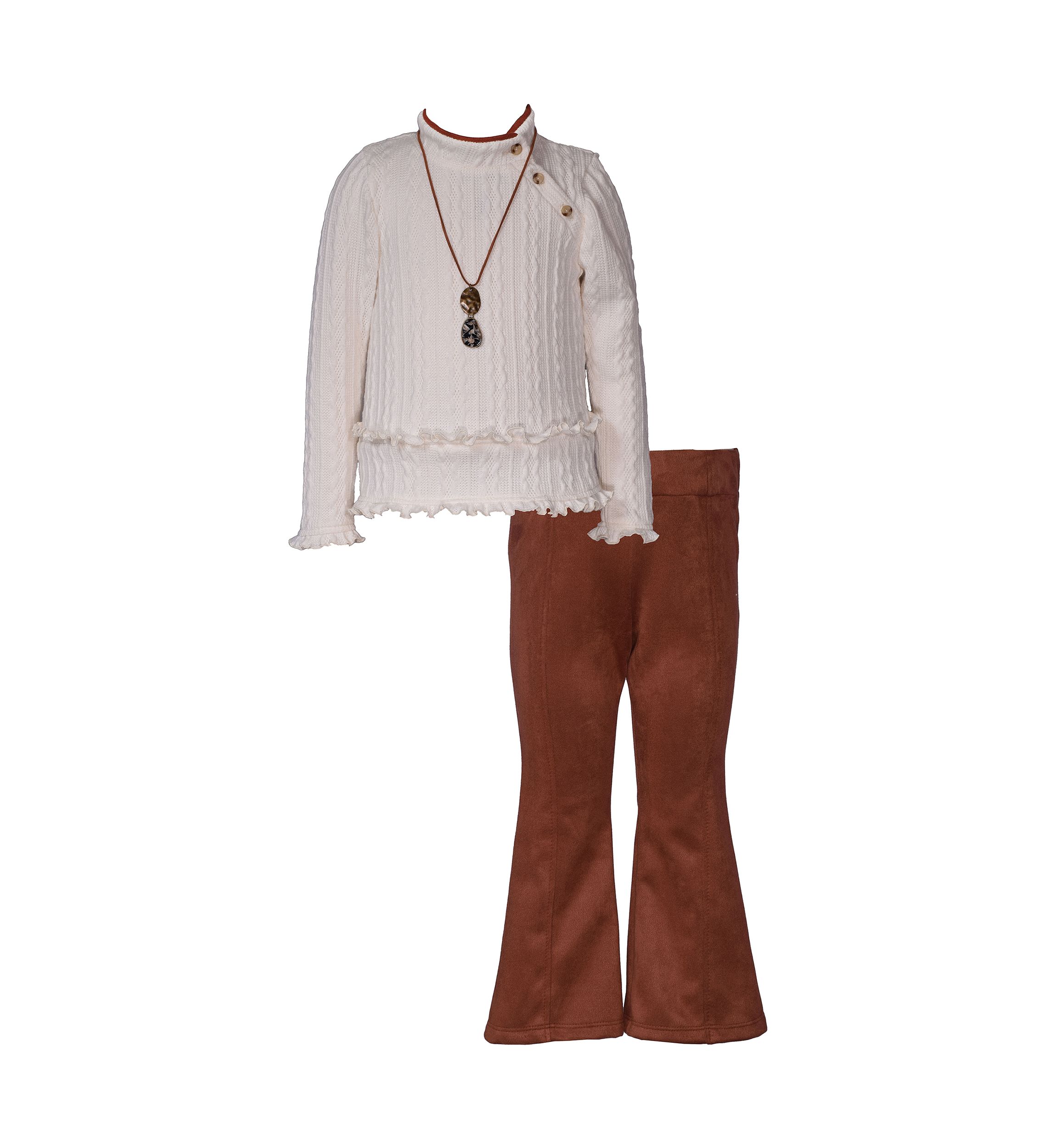 Girls 7-16 Sweater and Suede Flare Pants