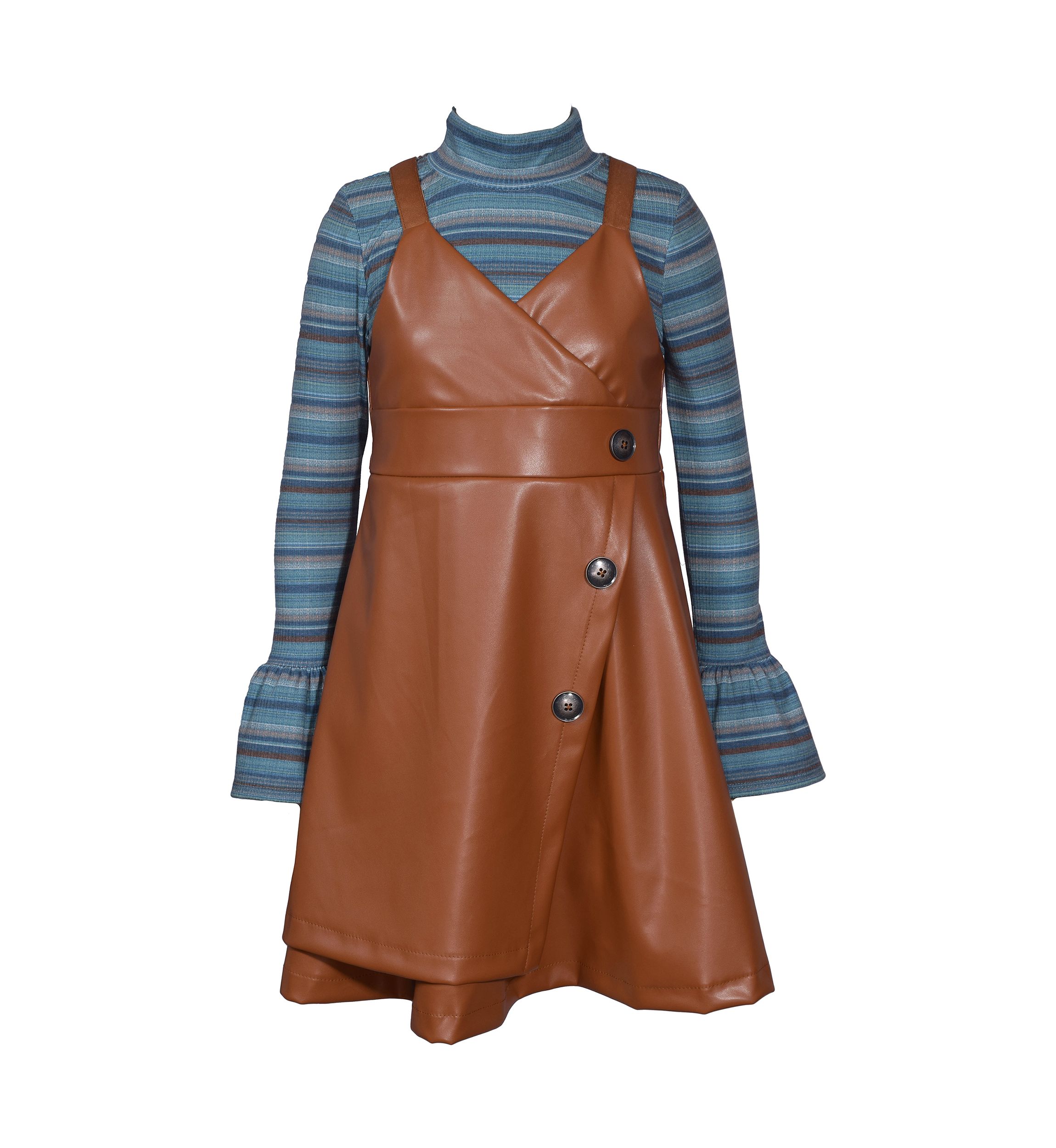 Girls 7-16 Pleather Cross Bodice Jumper Dress