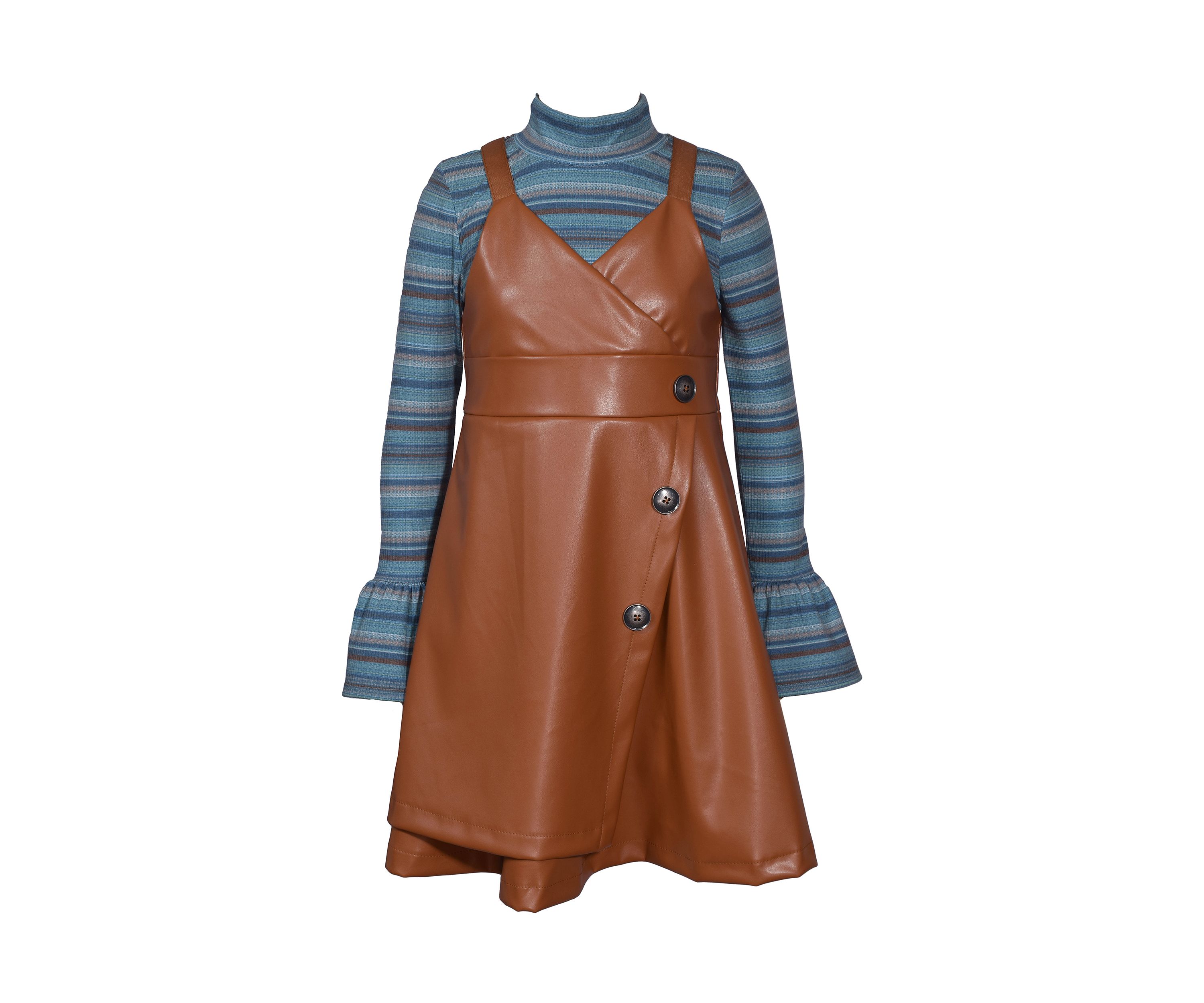 Girls 7-16 Pleather Cross Bodice Jumper Dress