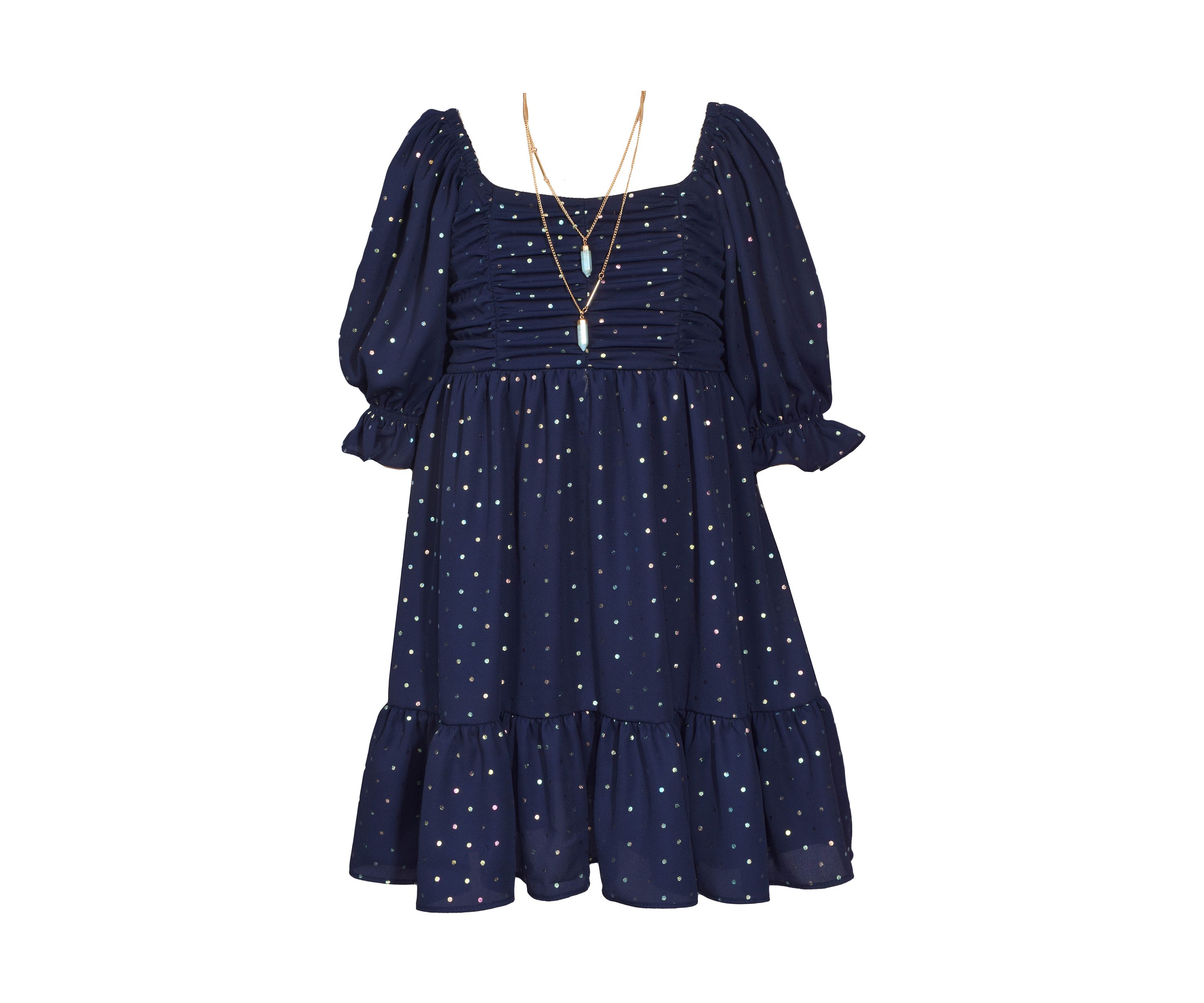Girls 7-16 Foiled Dot Crepe Dress