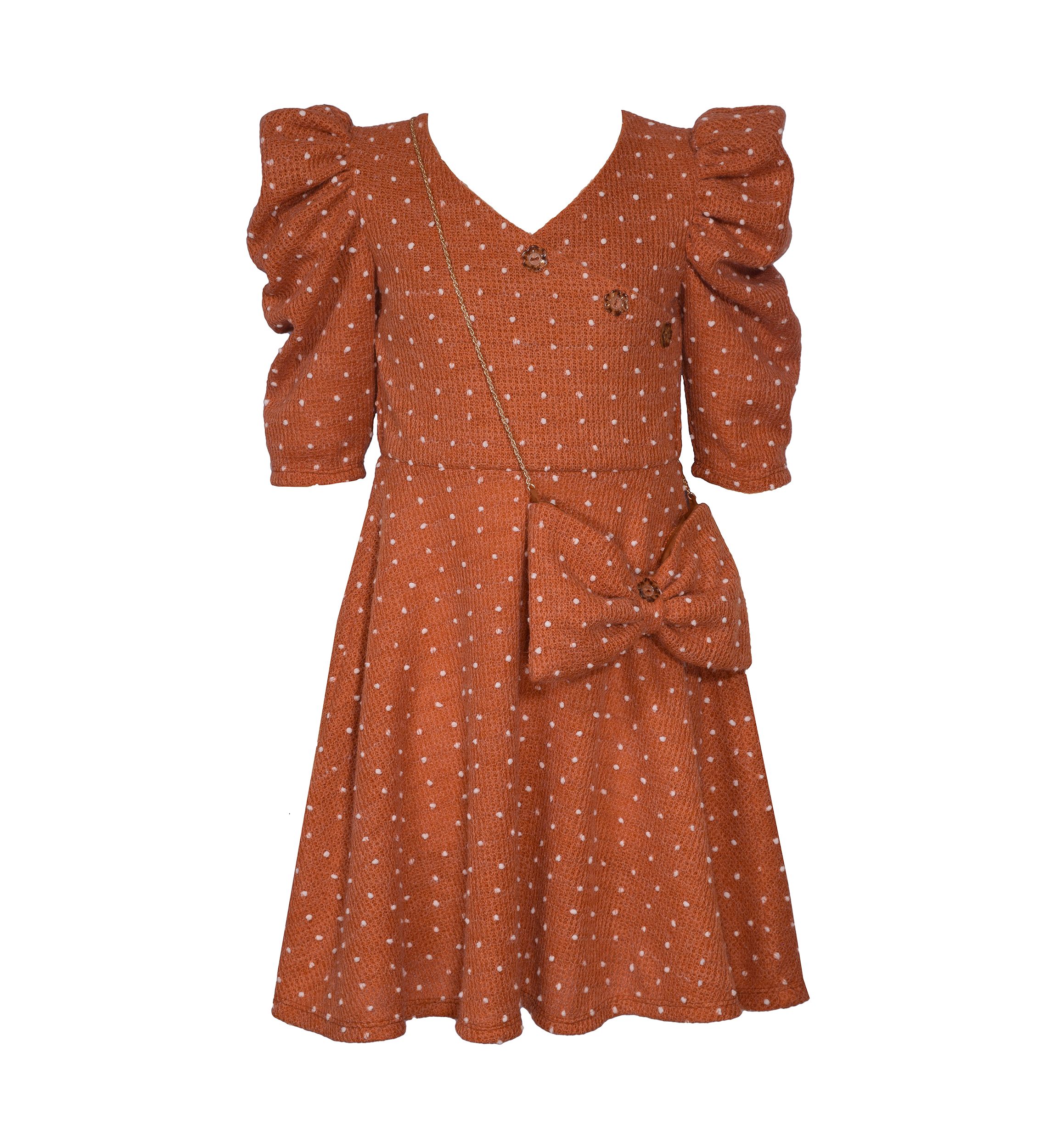 Girls 7-16 Textured Knit Dress with Bag