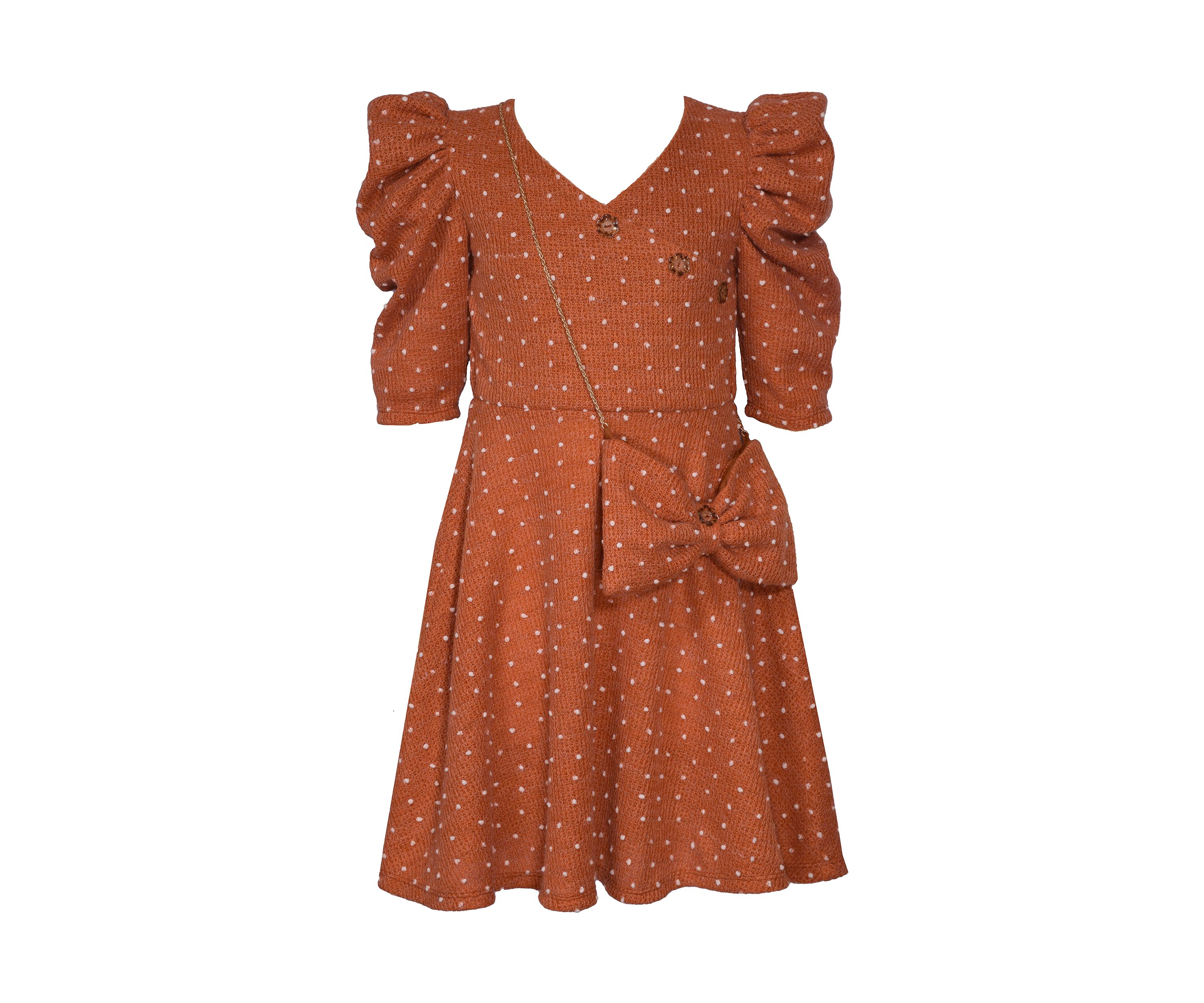 Girls 7-16 Textured Knit Dress with Bag